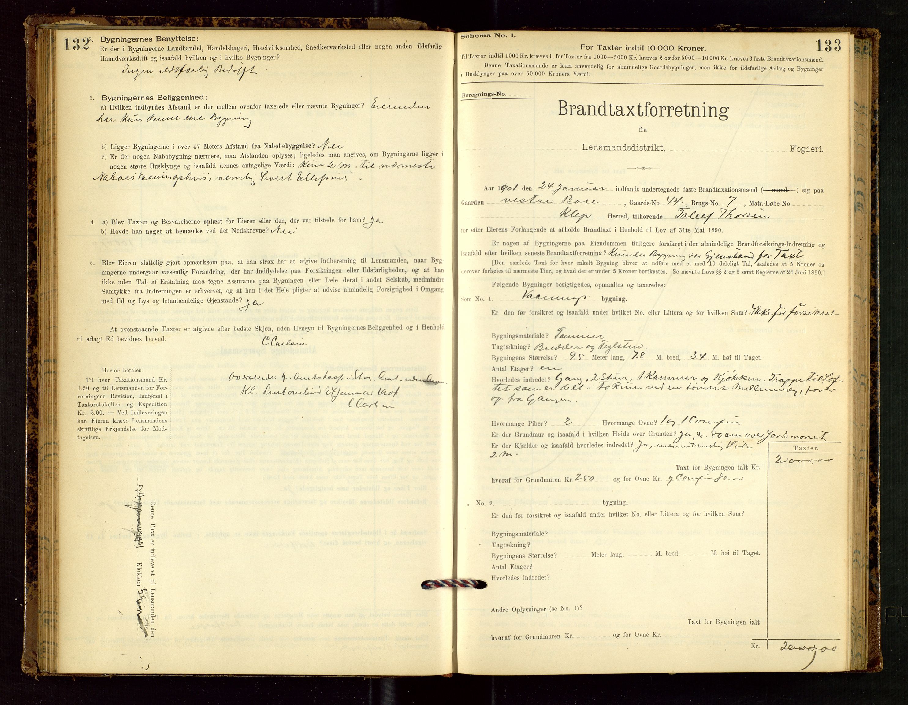 Klepp lensmannskontor, AV/SAST-A-100163/Goc/L0002: "Brandtaxationsprotokol" m/register, 1898-1902, p. 132-133