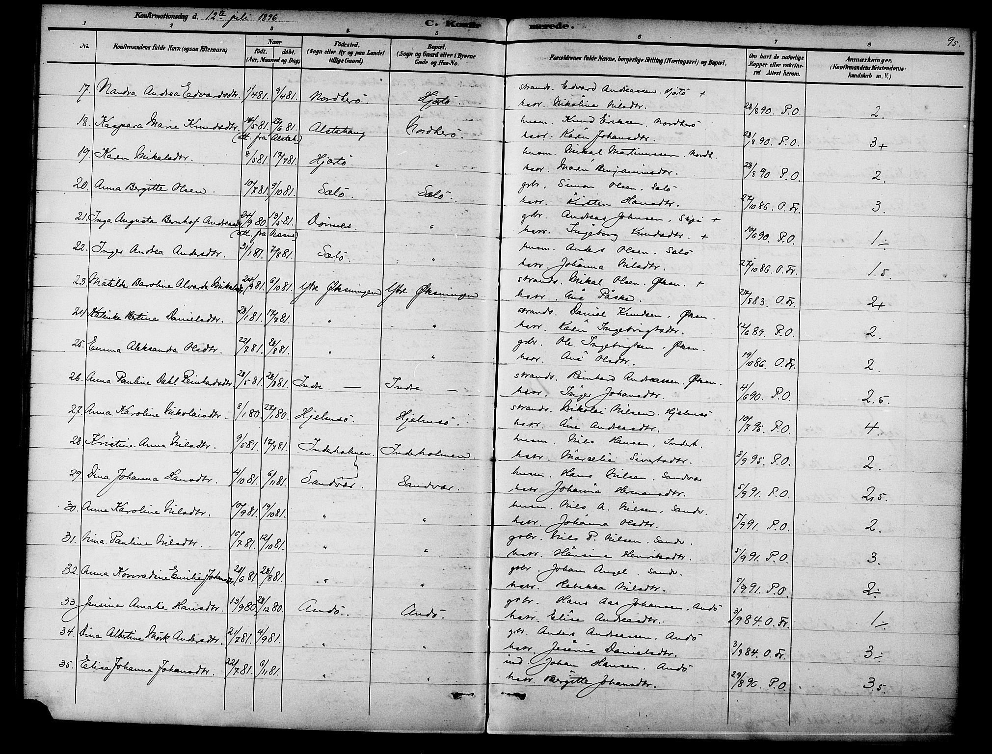 Ministerialprotokoller, klokkerbøker og fødselsregistre - Nordland, AV/SAT-A-1459/834/L0508: Parish register (official) no. 834A06, 1892-1901, p. 95