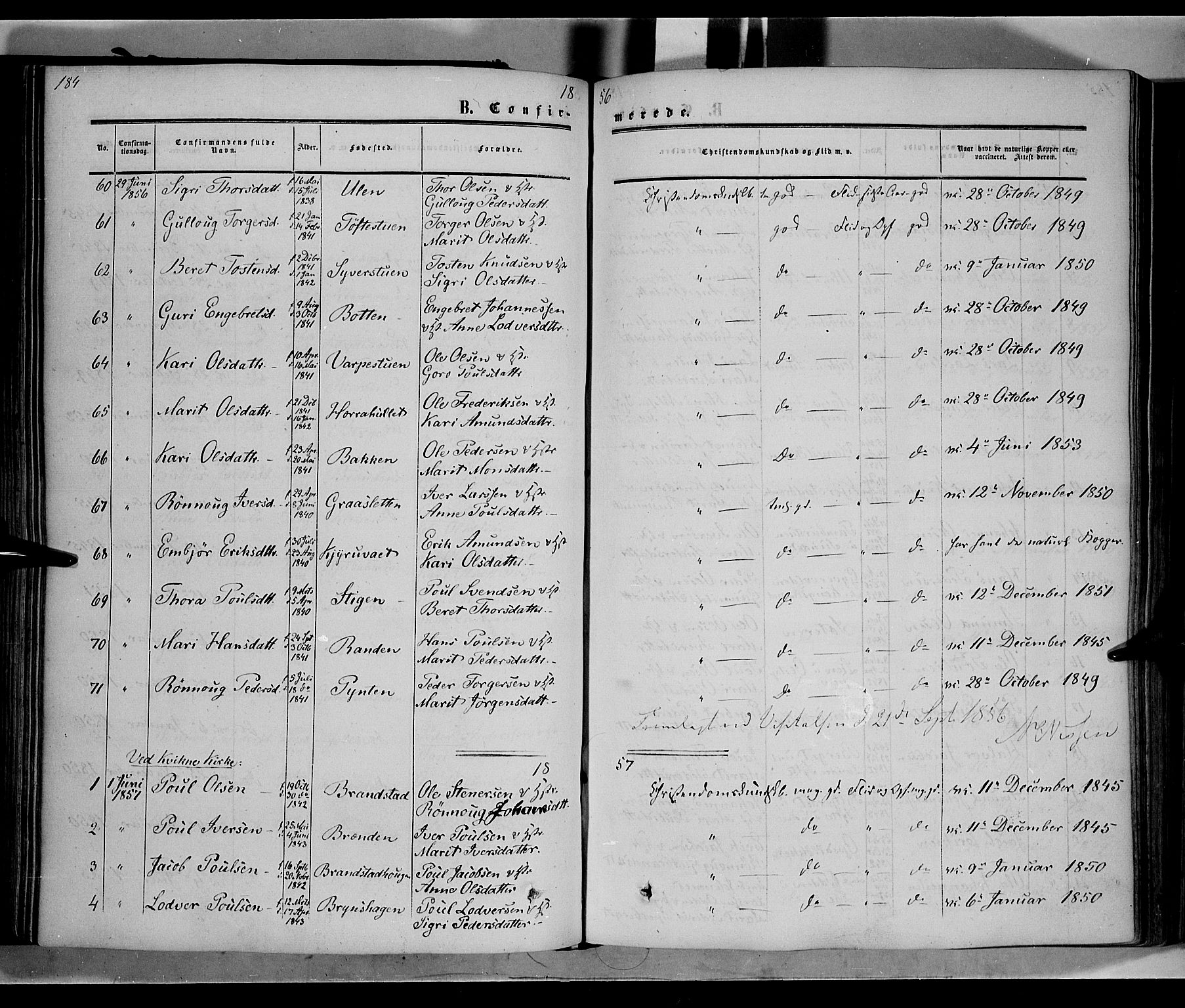 Nord-Fron prestekontor, SAH/PREST-080/H/Ha/Haa/L0001: Parish register (official) no. 1, 1851-1864, p. 184