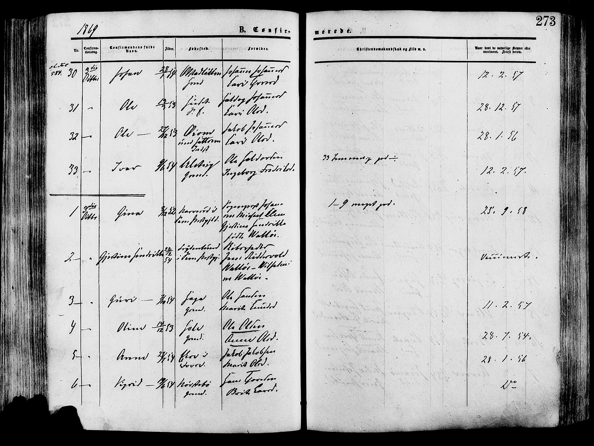 Lesja prestekontor, SAH/PREST-068/H/Ha/Haa/L0008: Parish register (official) no. 8, 1854-1880, p. 273