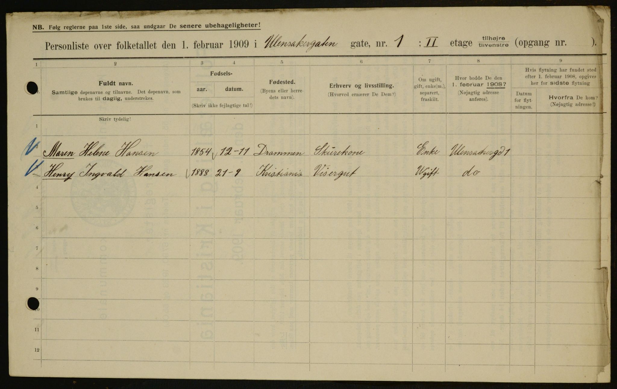 OBA, Municipal Census 1909 for Kristiania, 1909, p. 107618