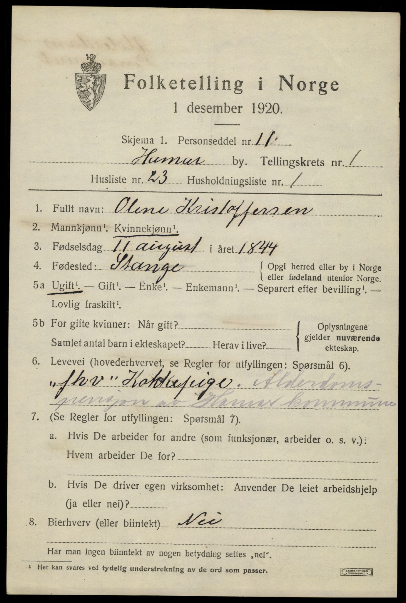 SAH, 1920 census for Hamar, 1920, p. 4711