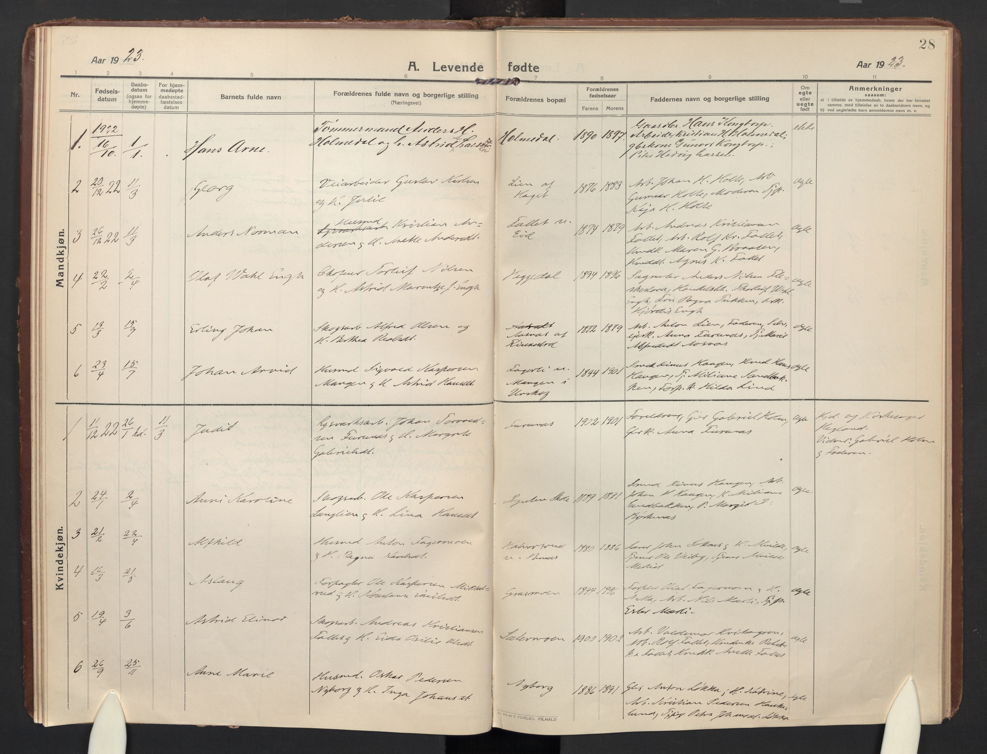 Høland prestekontor Kirkebøker, SAO/A-10346a/F/Fc: Parish register (official) no. III 4, 1912-1924, p. 28