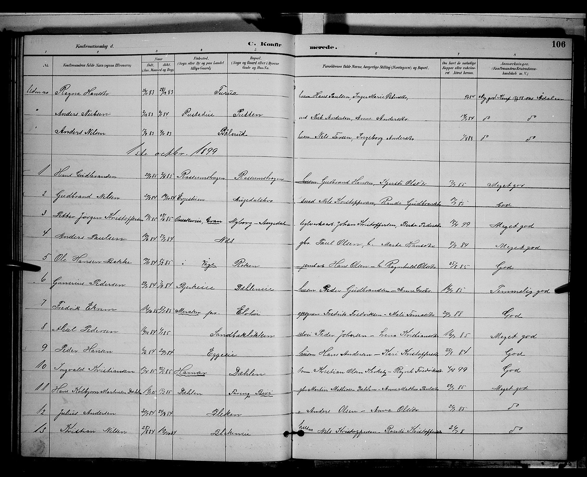 Gran prestekontor, SAH/PREST-112/H/Ha/Hab/L0004: Parish register (copy) no. 4, 1890-1899, p. 106