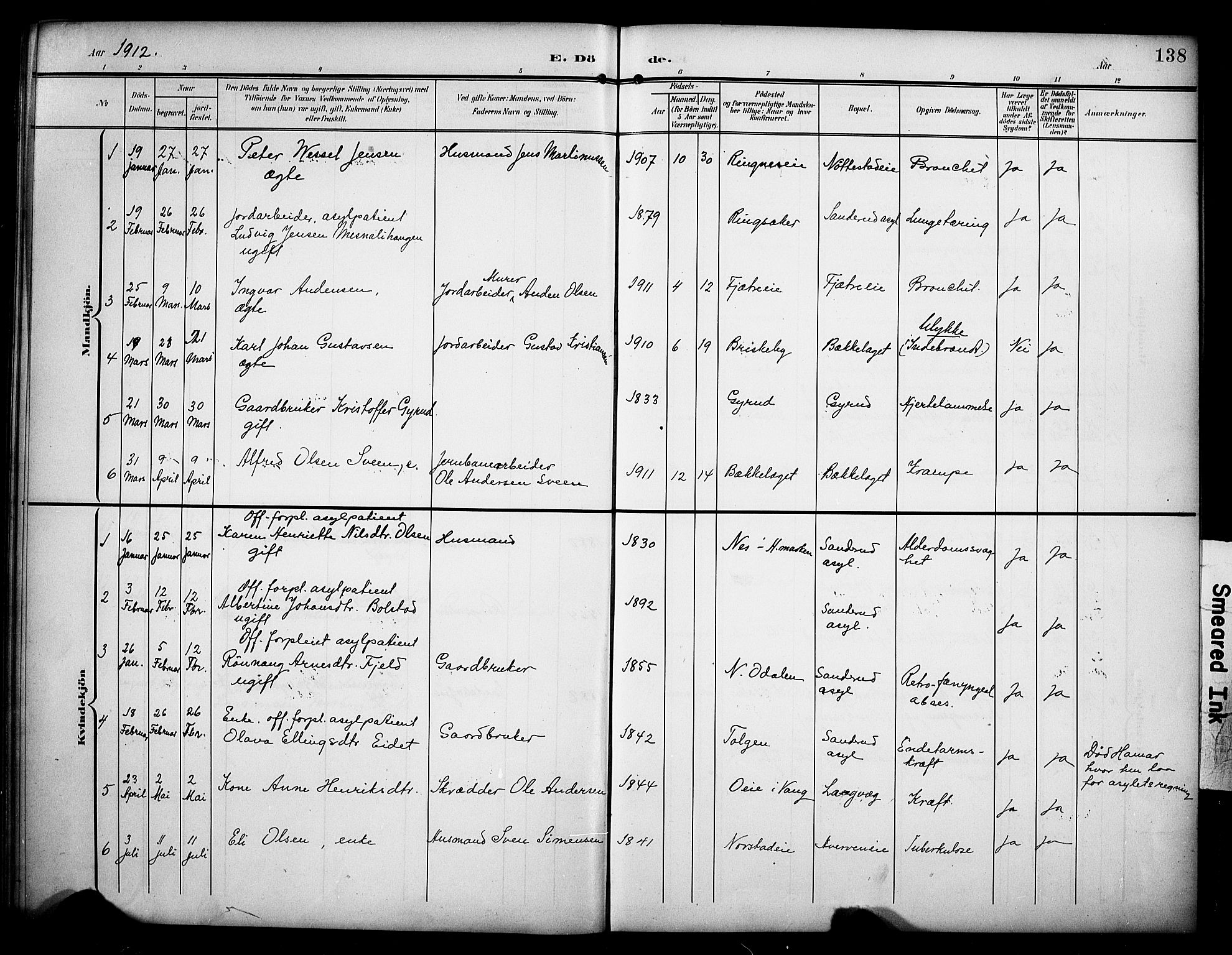 Stange prestekontor, SAH/PREST-002/K/L0022: Parish register (official) no. 22, 1903-1914, p. 138