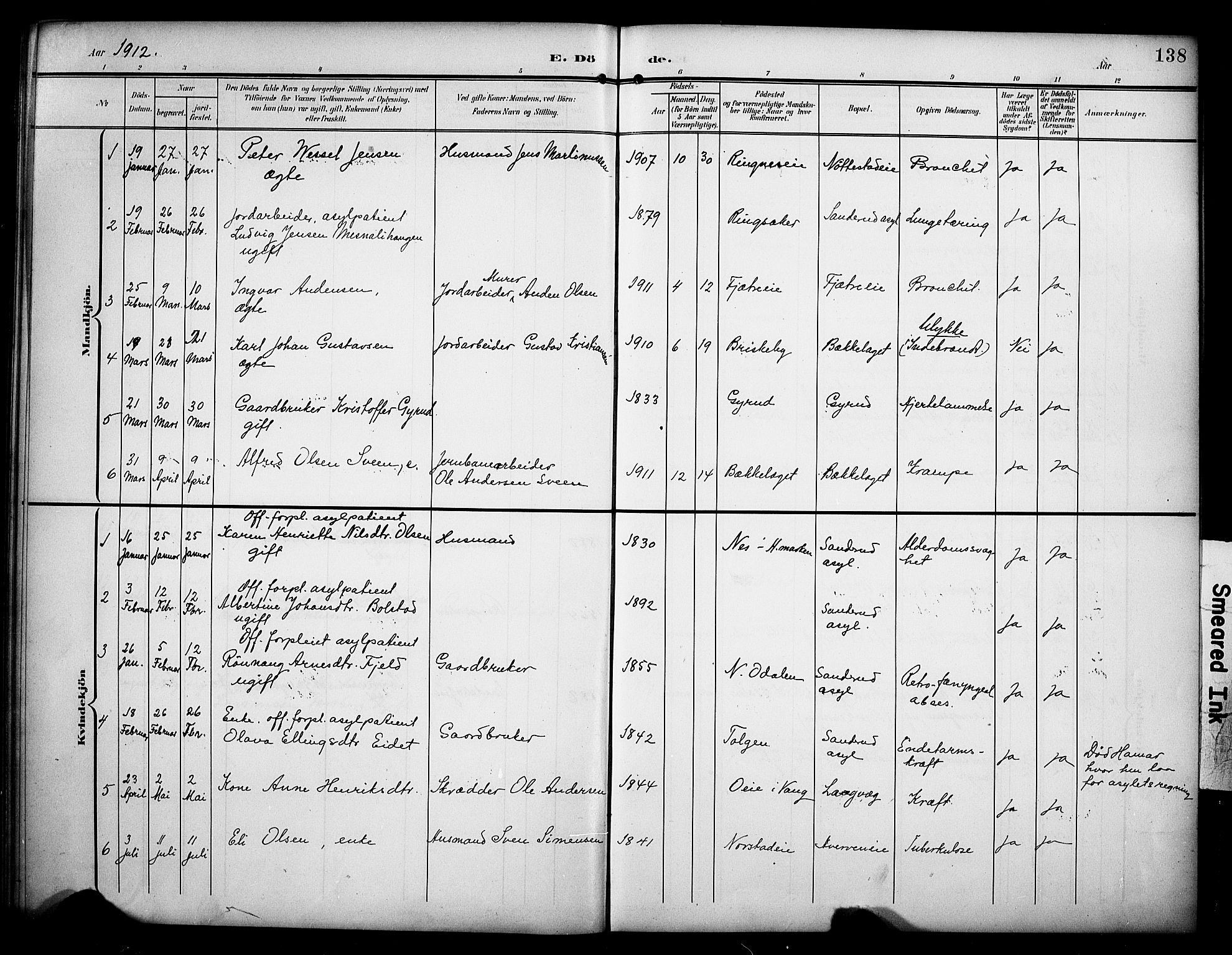 Stange prestekontor, AV/SAH-PREST-002/K/L0022: Parish register (official) no. 22, 1903-1914, p. 138