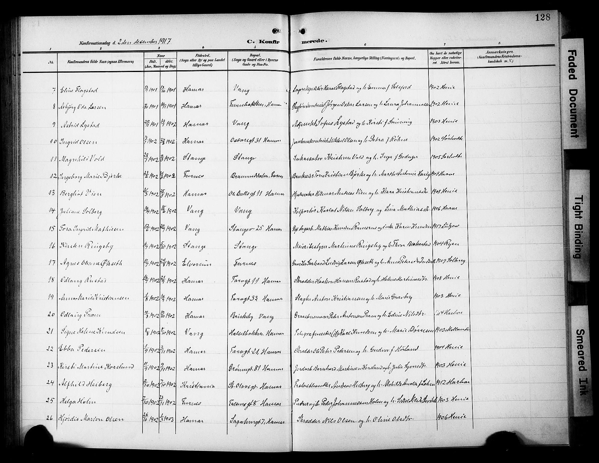Hamar prestekontor, SAH/DOMPH-002/H/Ha/Hab/L0002: Parish register (copy) no. 2, 1899-1929, p. 128
