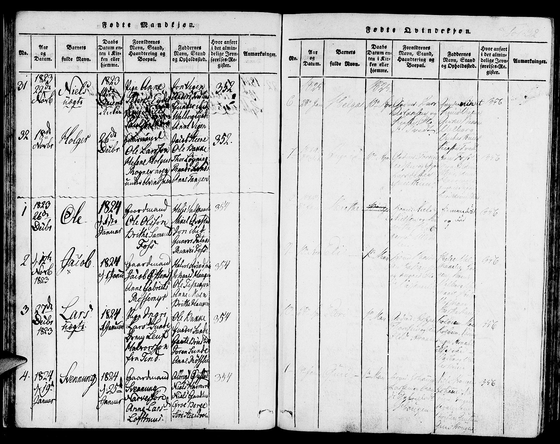 Suldal sokneprestkontor, AV/SAST-A-101845/01/IV/L0006: Parish register (official) no. A 6, 1816-1836, p. 32