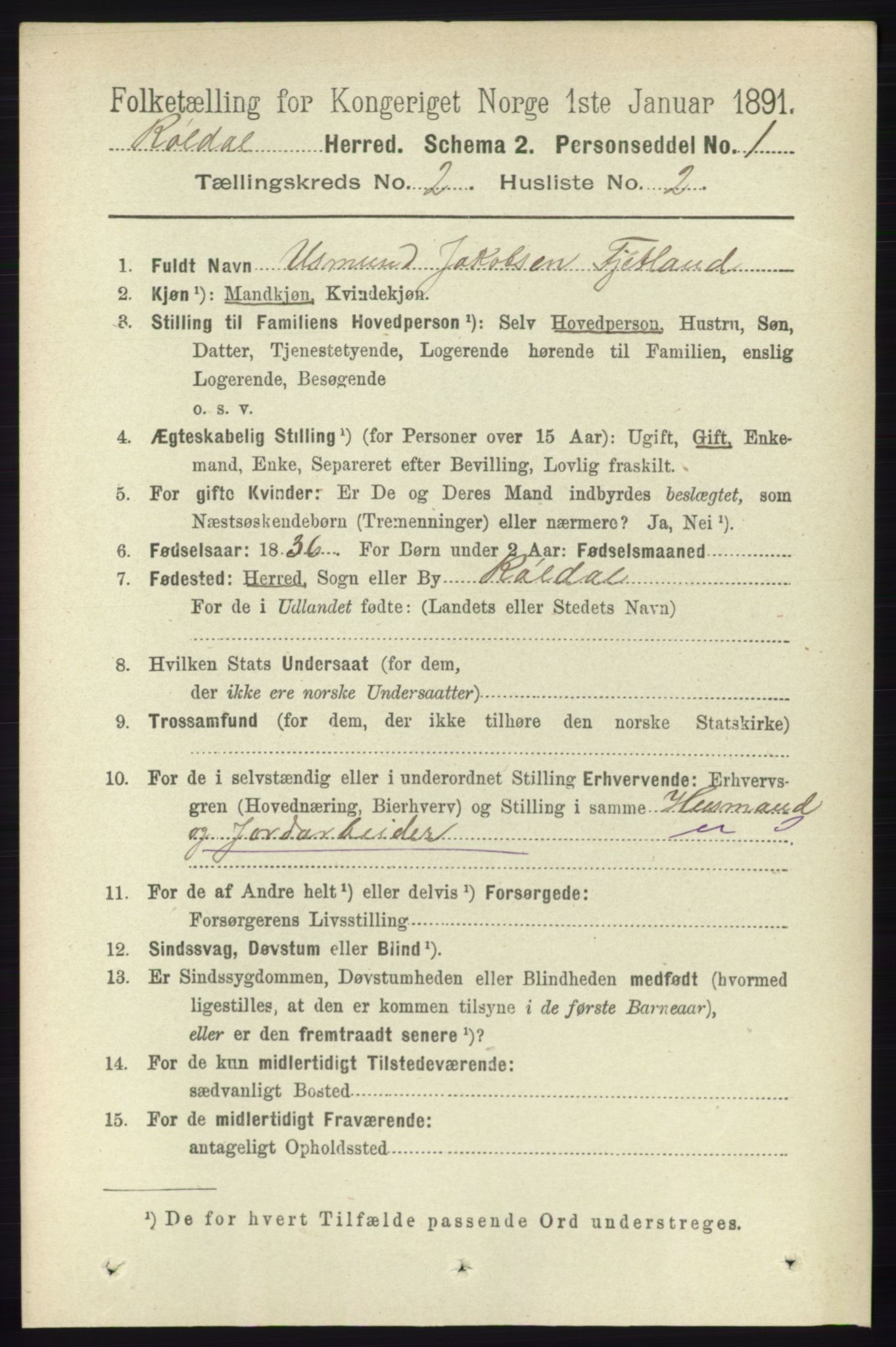 RA, 1891 census for 1229 Røldal, 1891, p. 532