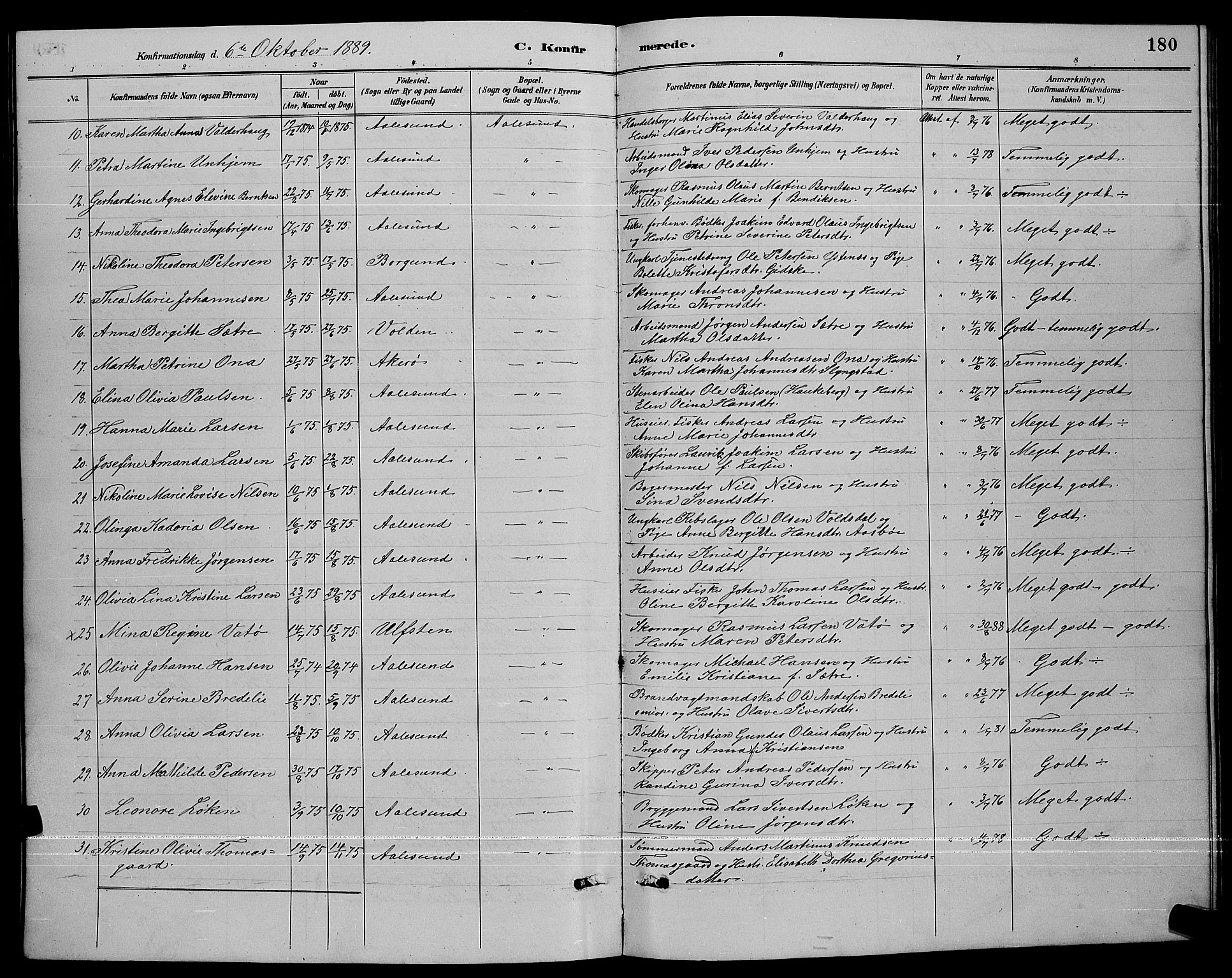 Ministerialprotokoller, klokkerbøker og fødselsregistre - Møre og Romsdal, AV/SAT-A-1454/529/L0467: Parish register (copy) no. 529C04, 1889-1897, p. 180