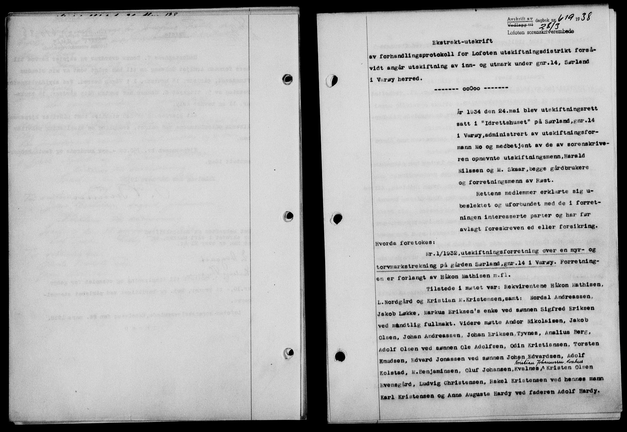 Lofoten sorenskriveri, SAT/A-0017/1/2/2C/L0003a: Mortgage book no. 3a, 1937-1938, Diary no: : 619/1938