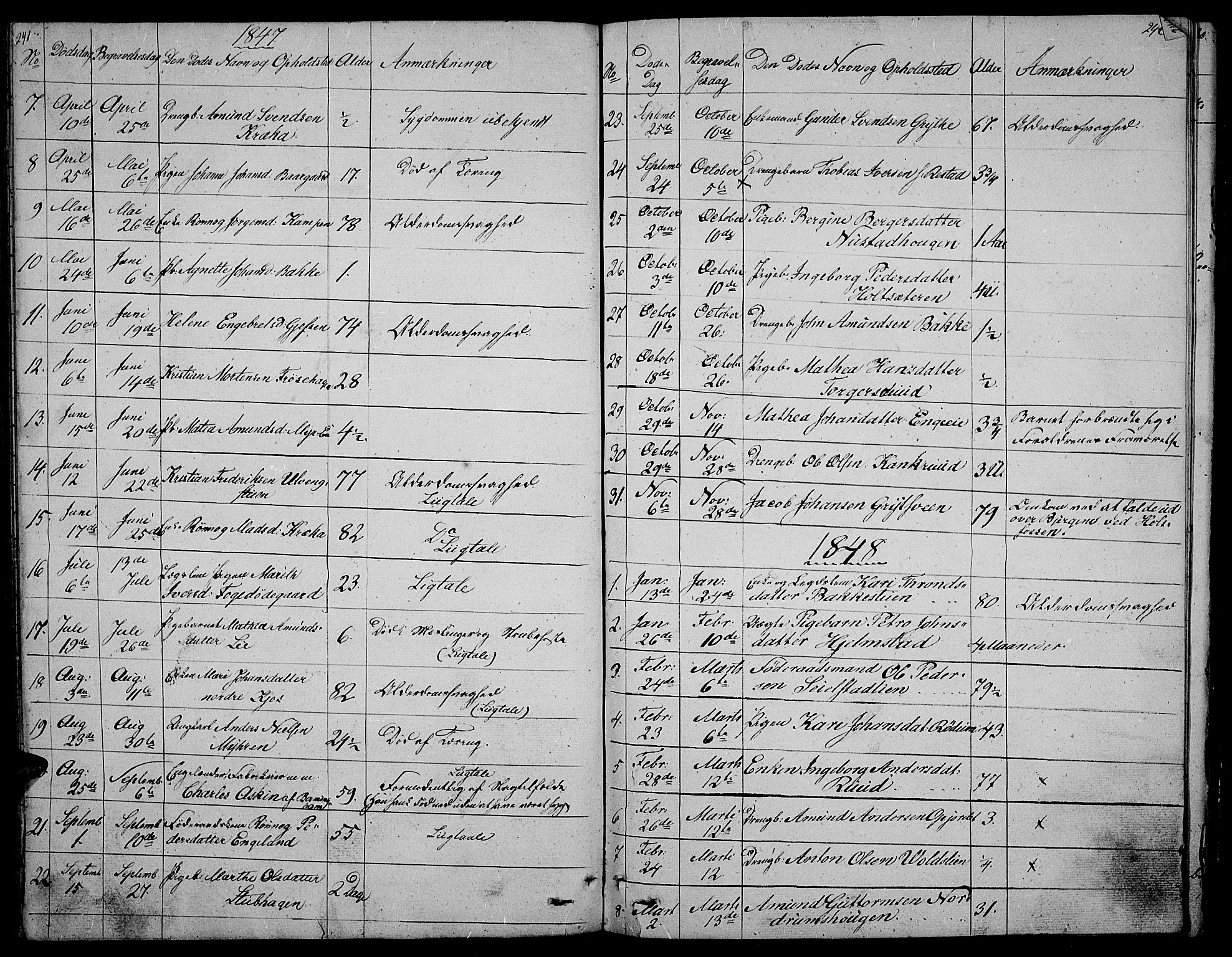 Gausdal prestekontor, SAH/PREST-090/H/Ha/Hab/L0003: Parish register (copy) no. 3, 1829-1864, p. 241-242
