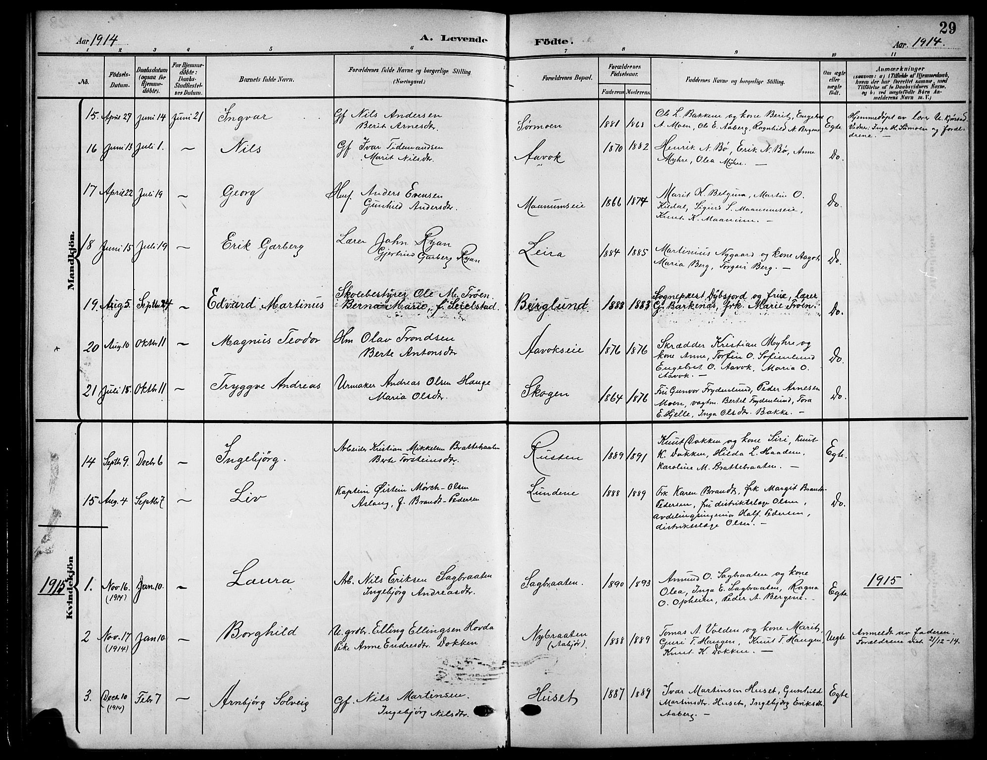 Nord-Aurdal prestekontor, SAH/PREST-132/H/Ha/Hab/L0012: Parish register (copy) no. 12, 1907-1920, p. 29