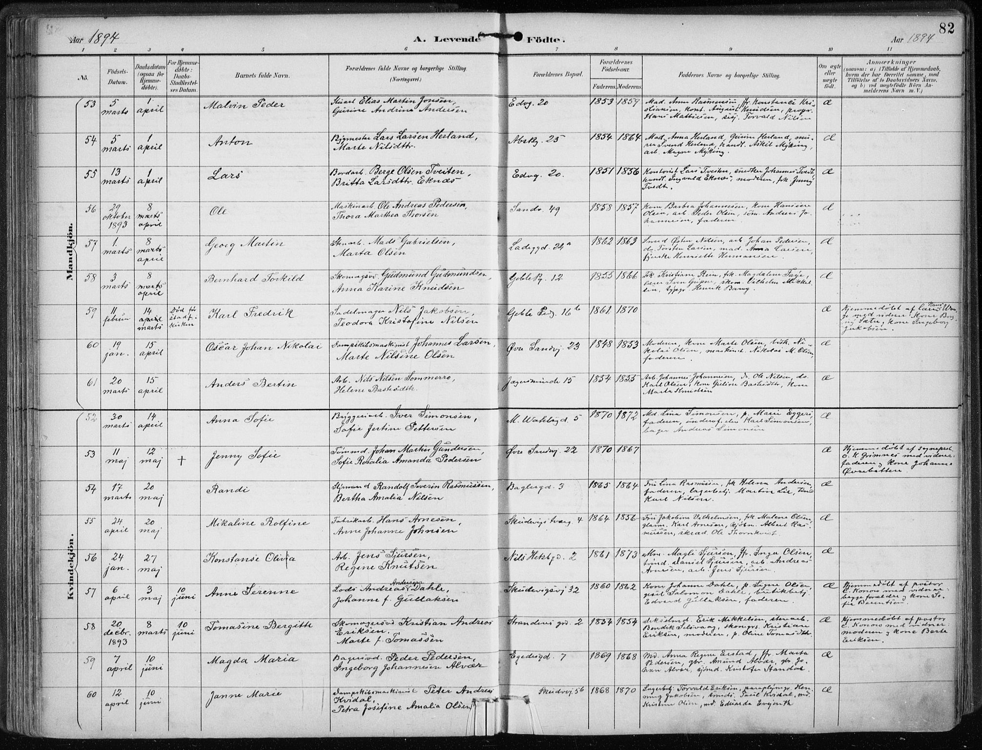 Sandviken Sokneprestembete, SAB/A-77601/H/Ha/L0005: Parish register (official) no. B 2, 1891-1901, p. 82