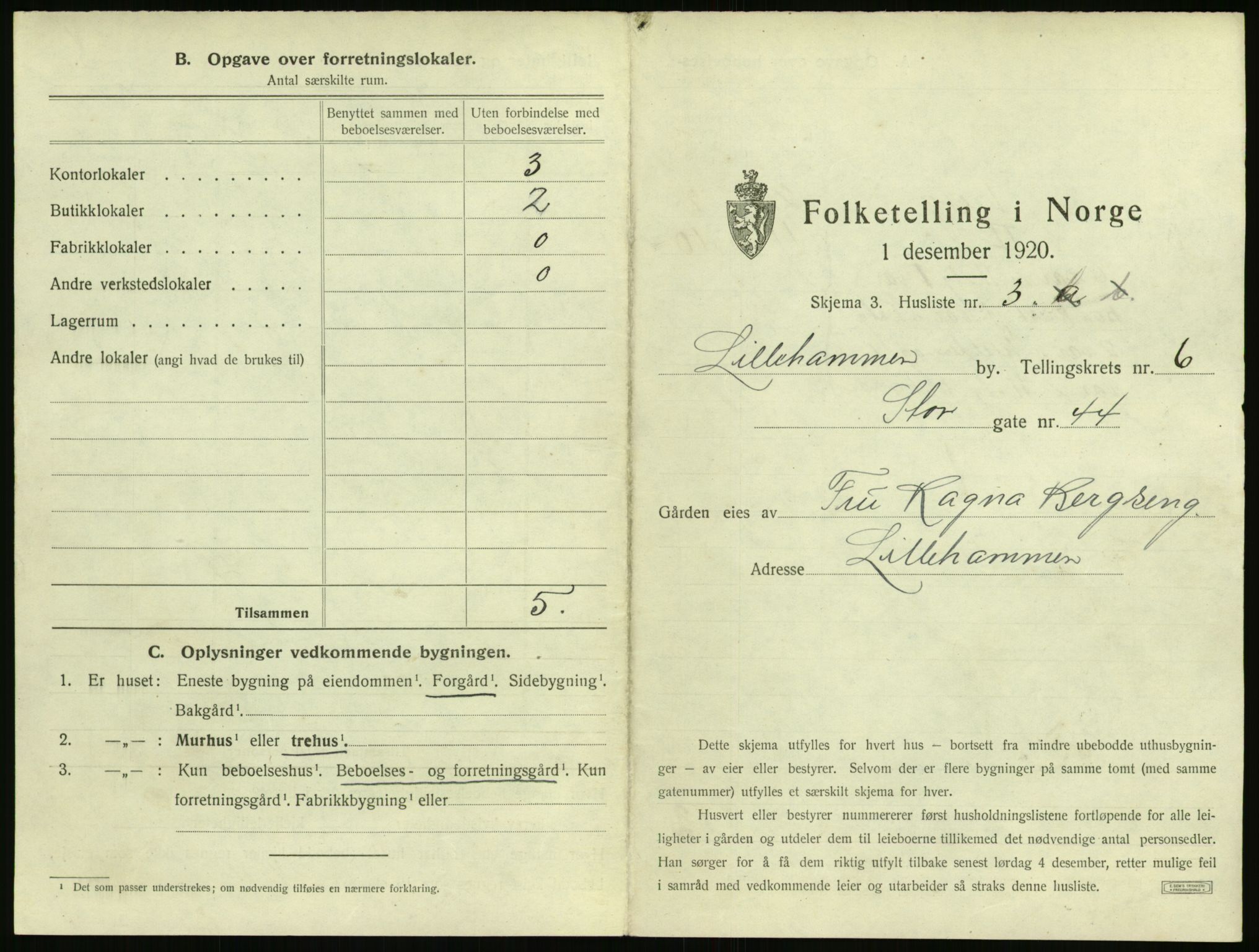 SAH, 1920 census for Lillehammer, 1920, p. 618