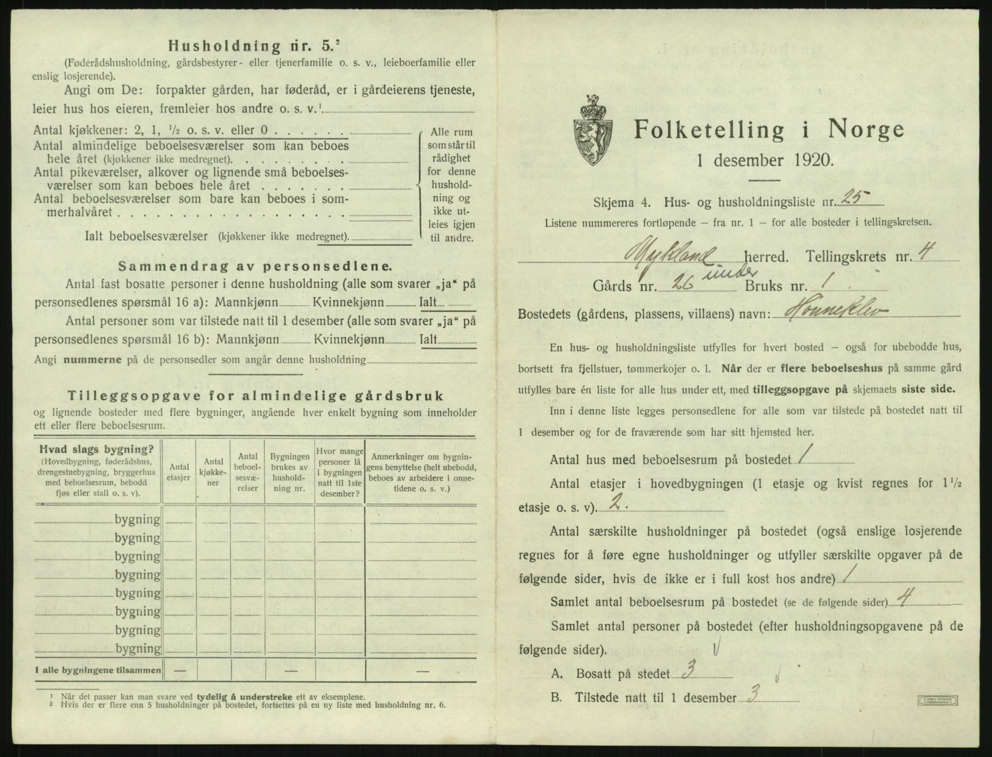 SAK, 1920 census for Mykland, 1920, p. 240