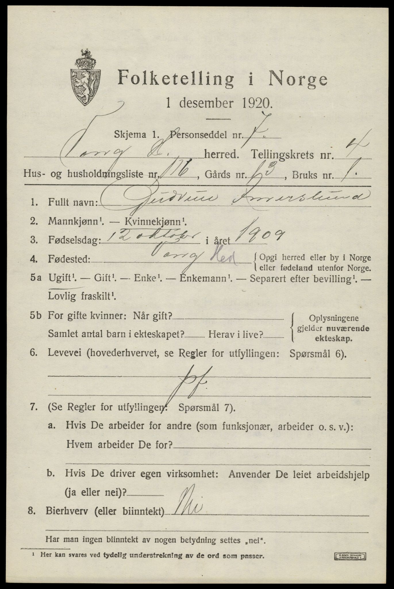 SAH, 1920 census for Vang (Hedmark), 1920, p. 13815