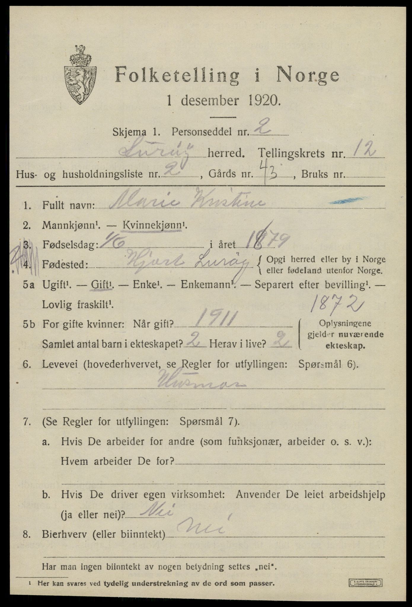 SAT, 1920 census for Lurøy, 1920, p. 4959