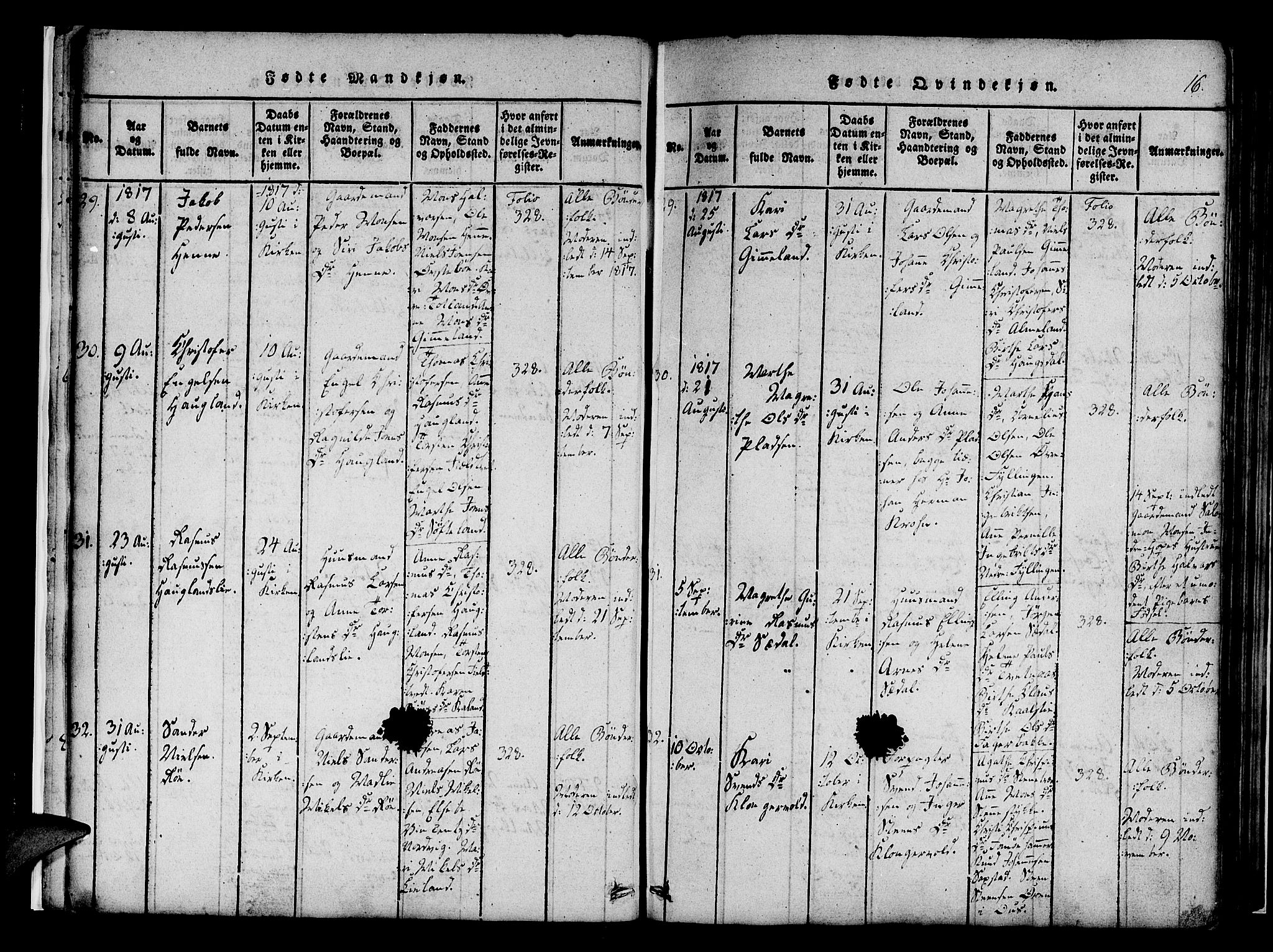 Fana Sokneprestembete, AV/SAB-A-75101/H/Haa/Haaa/L0007: Parish register (official) no. A 7, 1816-1828, p. 16