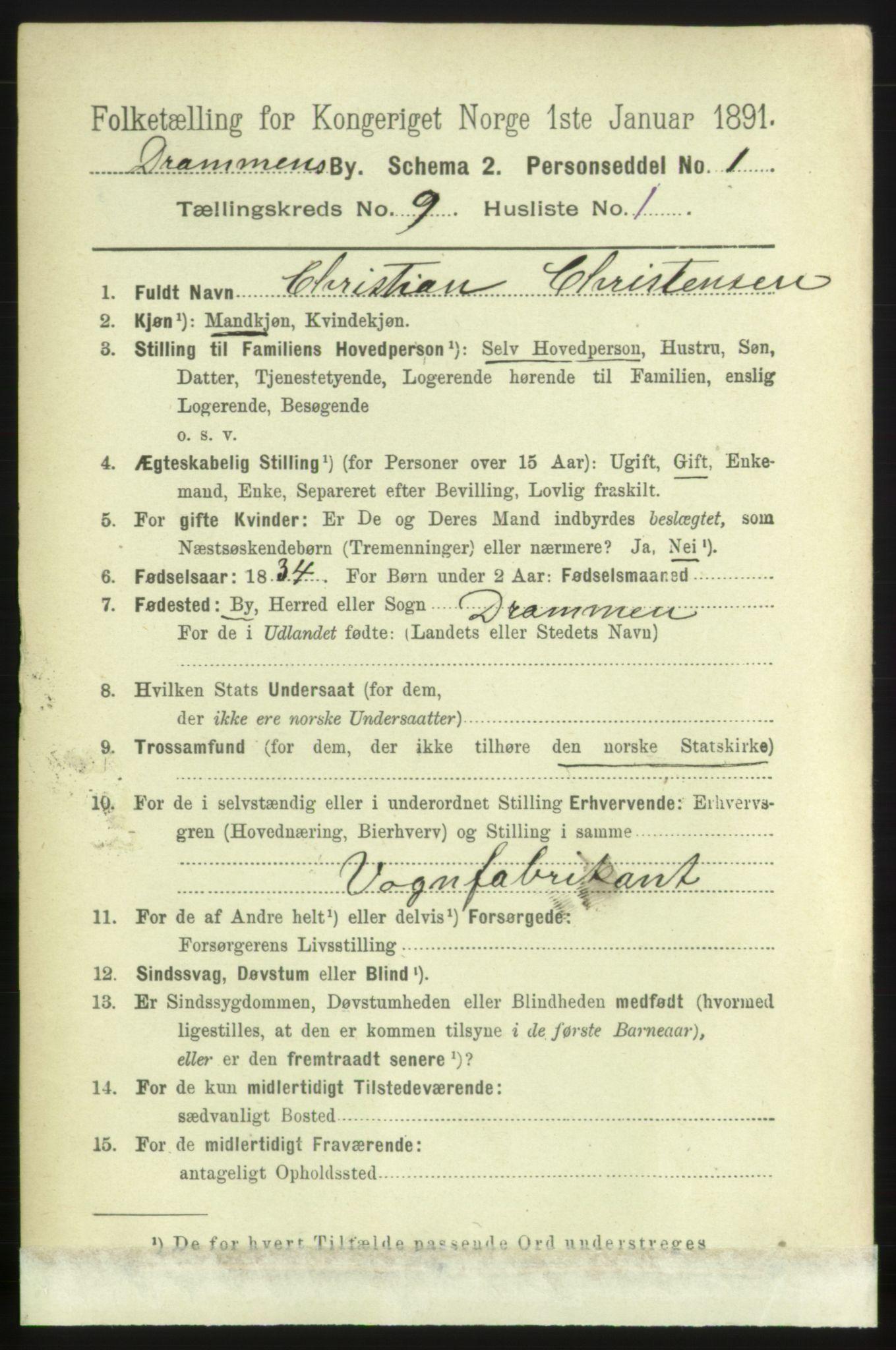 RA, 1891 census for 0602 Drammen, 1891, p. 7485