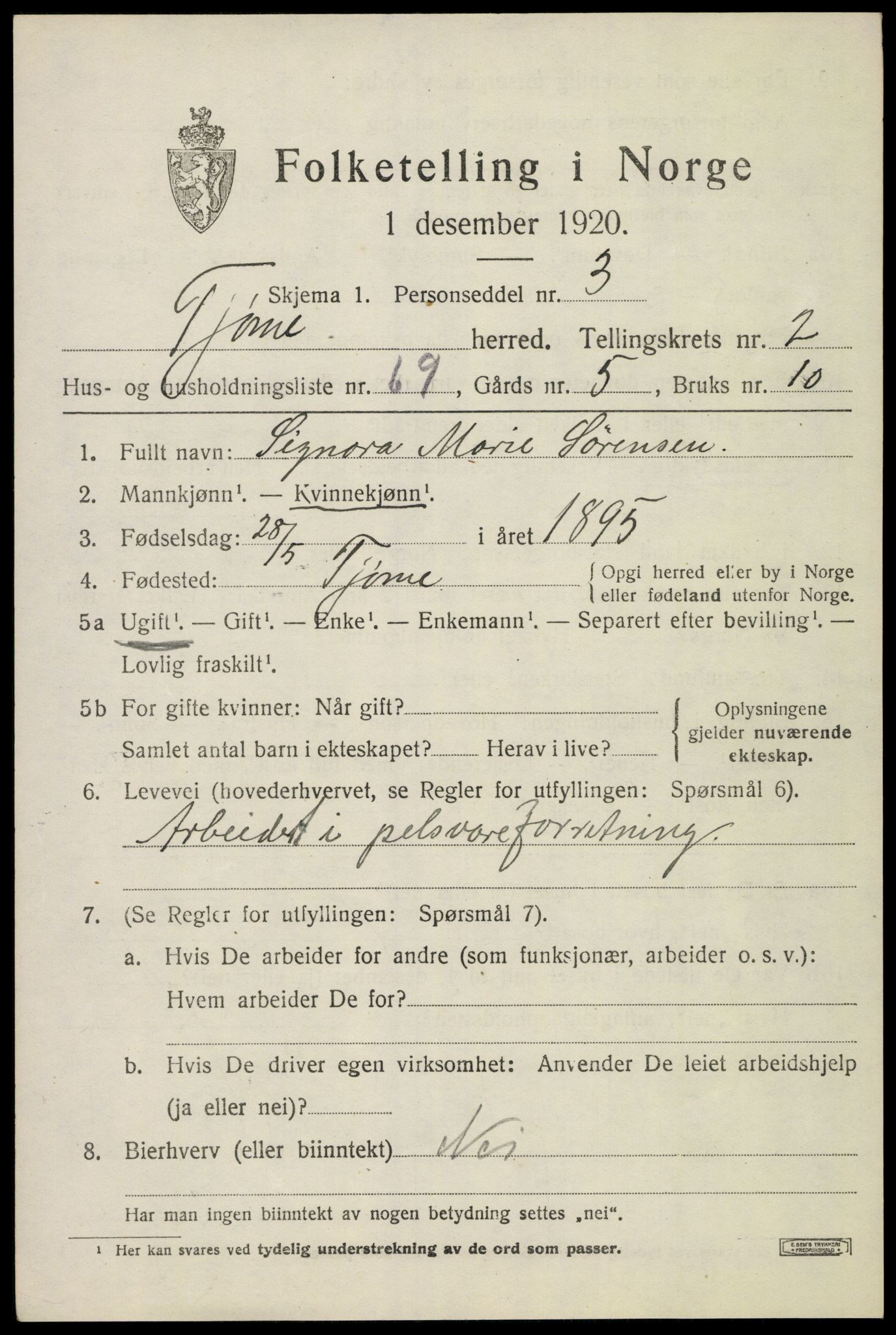SAKO, 1920 census for Tjøme, 1920, p. 3431