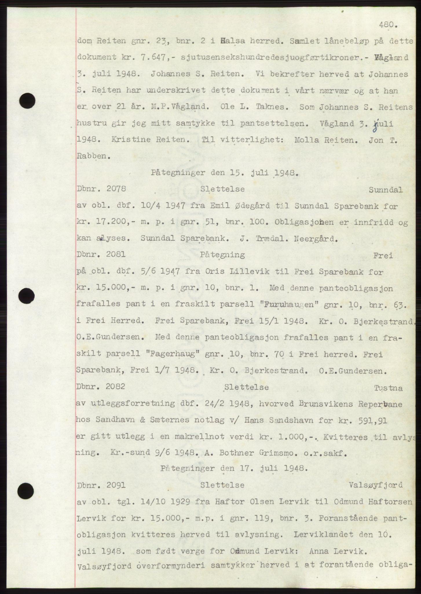 Nordmøre sorenskriveri, SAT/A-4132/1/2/2Ca: Mortgage book no. C82b, 1946-1951, Diary no: : 2078/1948