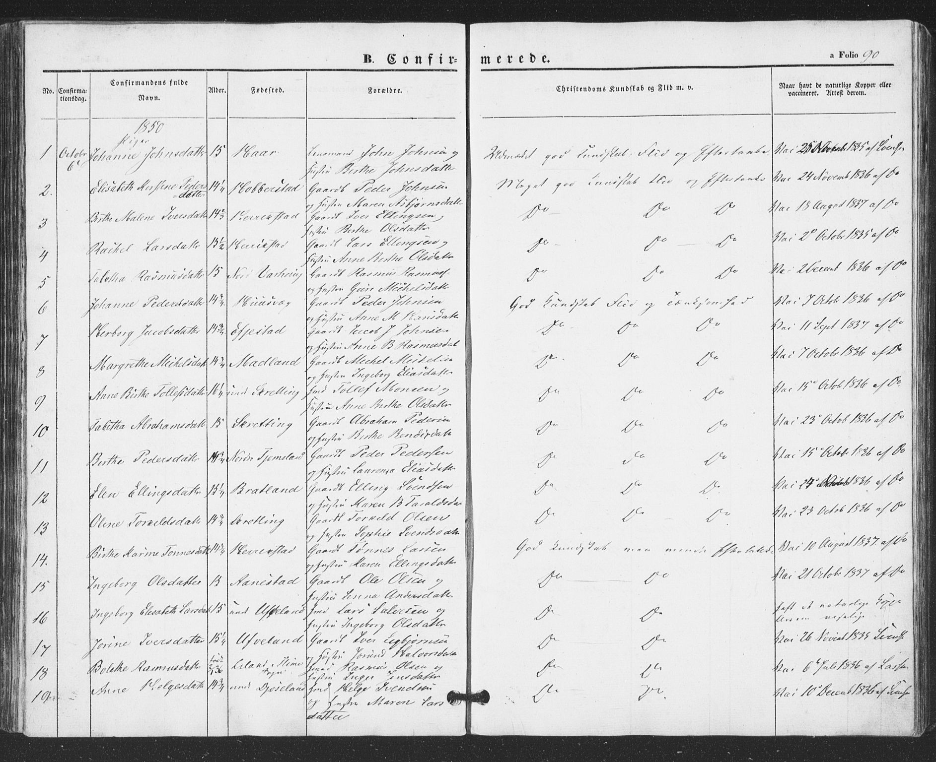 Hå sokneprestkontor, AV/SAST-A-101801/001/30BA/L0007: Parish register (official) no. A 6, 1842-1855, p. 90