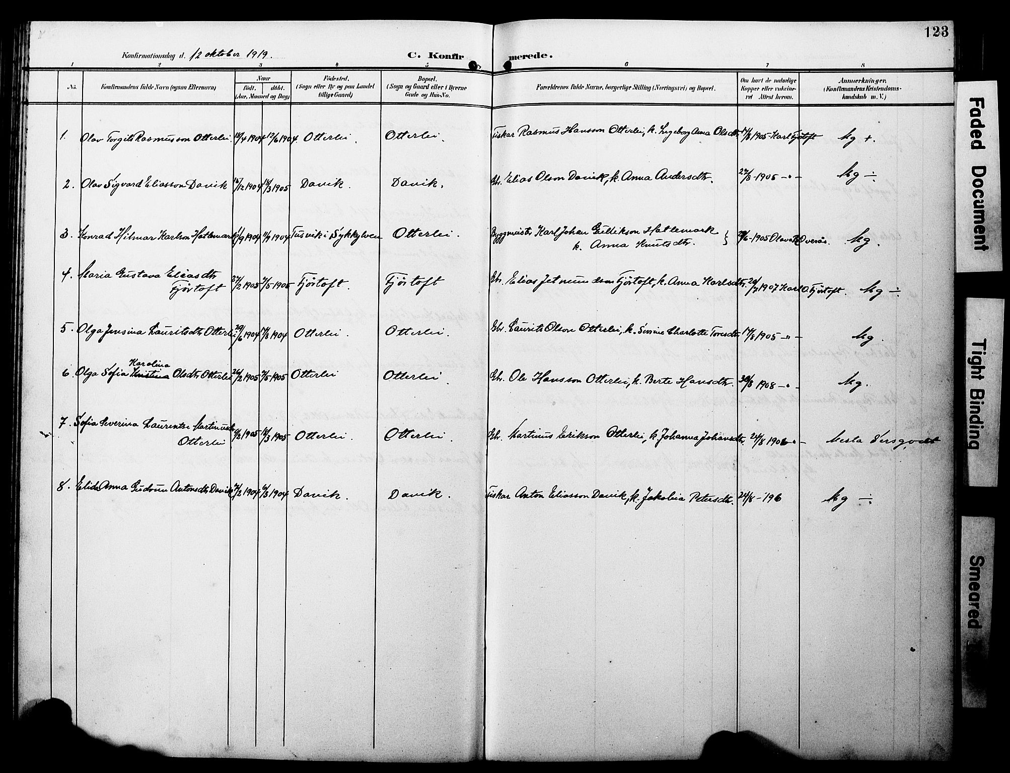 Ministerialprotokoller, klokkerbøker og fødselsregistre - Møre og Romsdal, AV/SAT-A-1454/538/L0524: Parish register (copy) no. 538C02, 1901-1931, p. 123