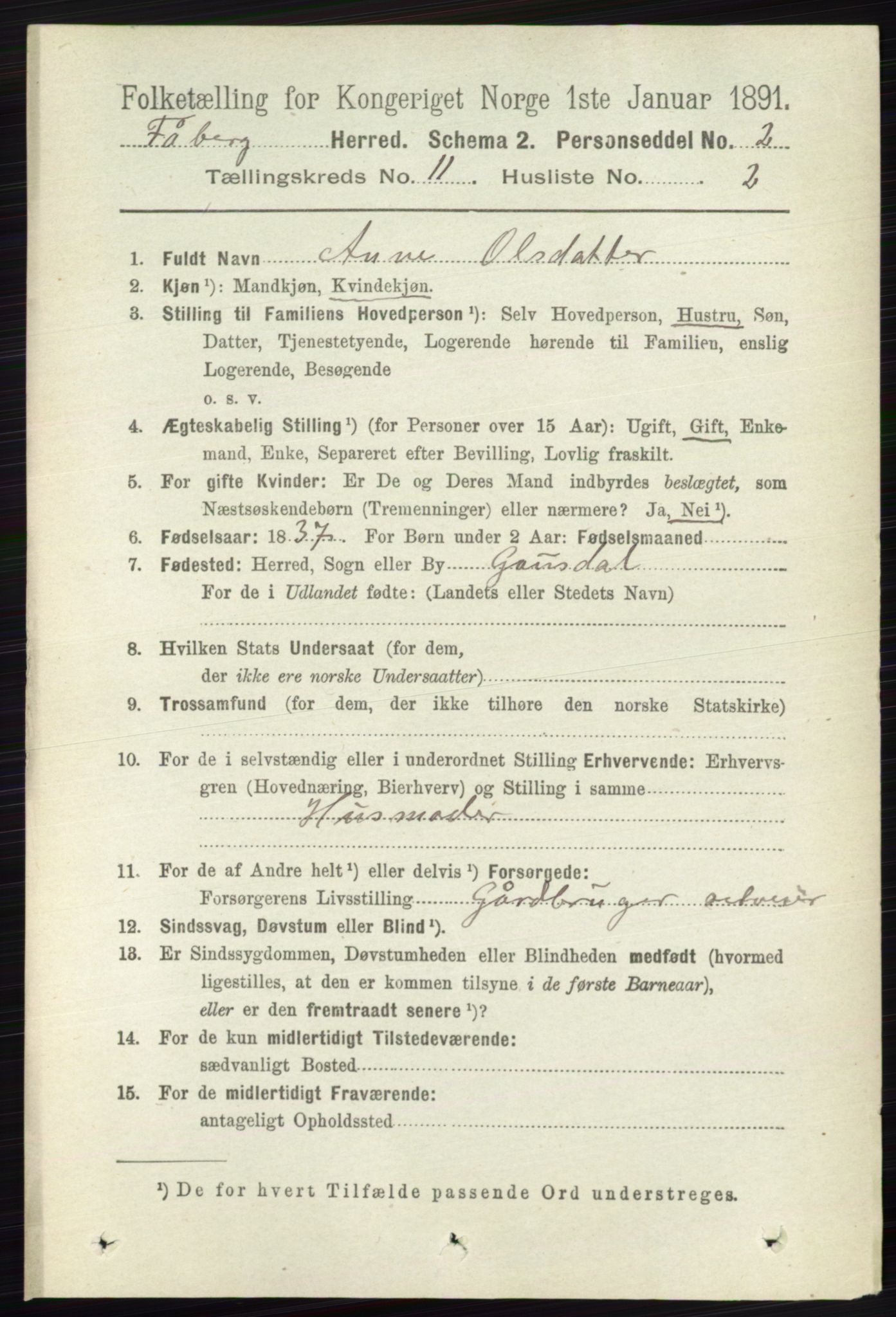 RA, 1891 census for 0524 Fåberg, 1891, p. 4499