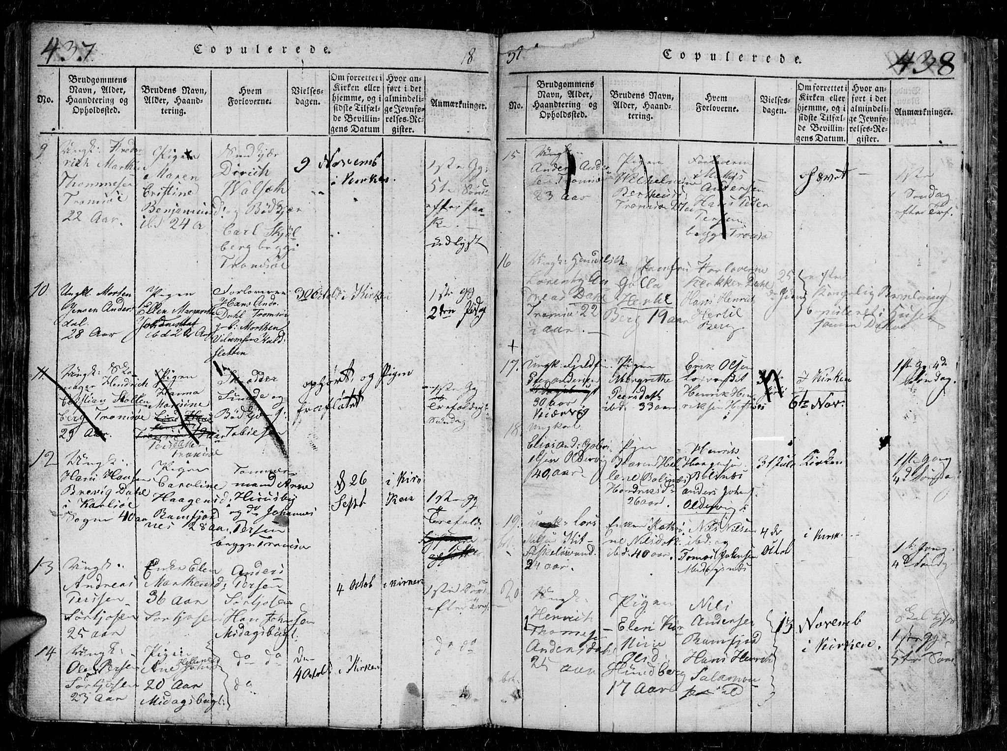 Tromsø sokneprestkontor/stiftsprosti/domprosti, SATØ/S-1343/G/Gb/L0001klokker: Parish register (copy) no. 1, 1821-1833, p. 437-438
