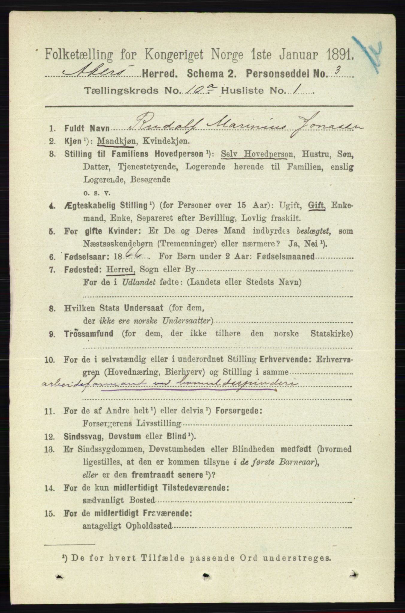 RA, 1891 census for 0218 Aker, 1891, p. 8847