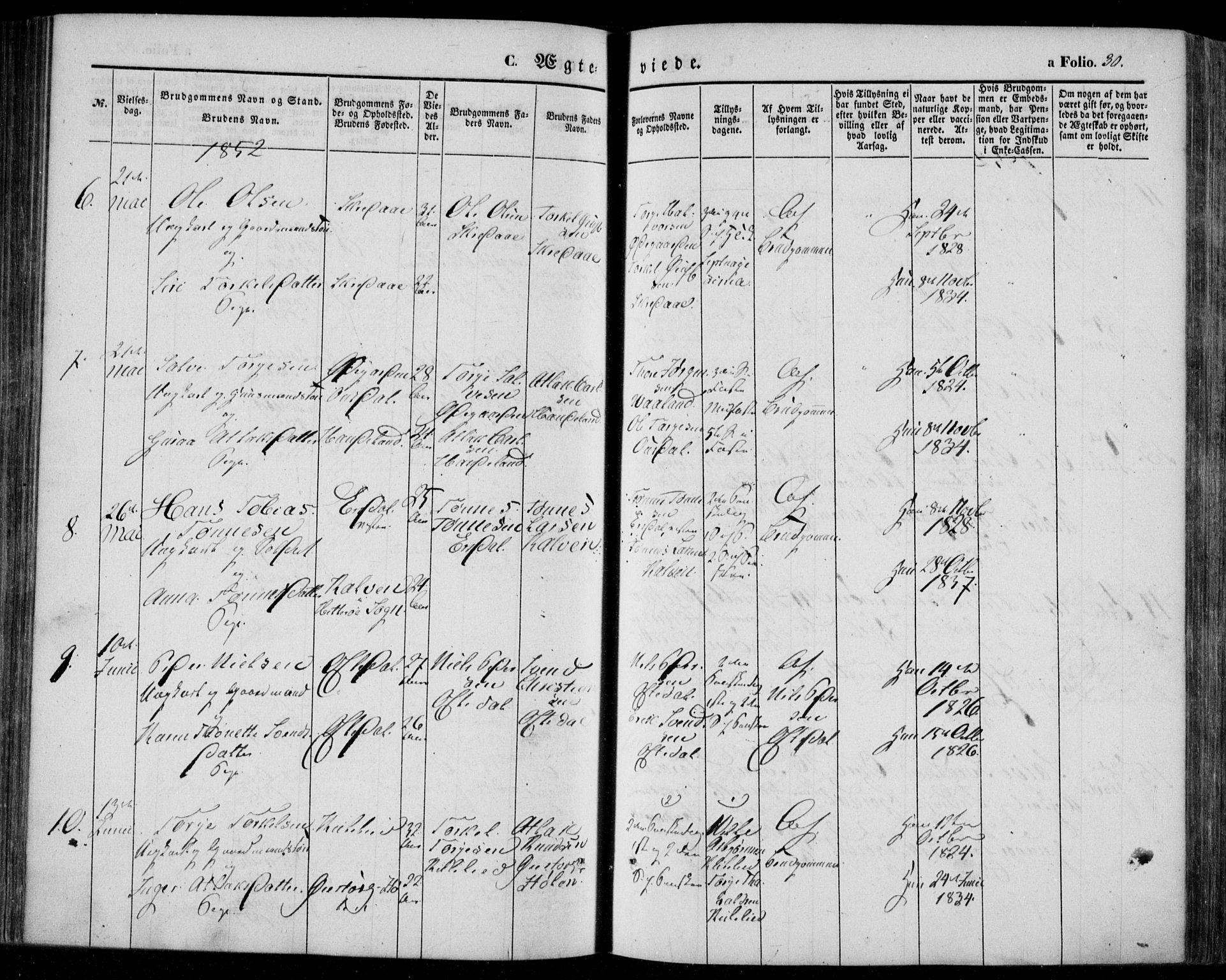 Bakke sokneprestkontor, AV/SAK-1111-0002/F/Fa/Faa/L0005: Parish register (official) no. A 5, 1847-1855, p. 30