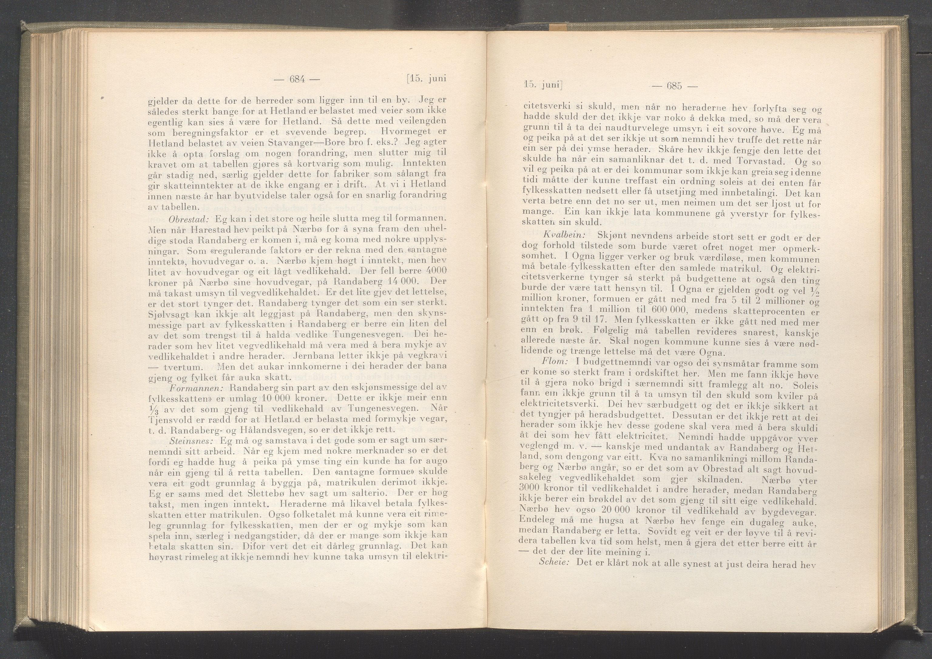 Rogaland fylkeskommune - Fylkesrådmannen , IKAR/A-900/A/Aa/Aaa/L0042: Møtebok , 1923, p. 684-685