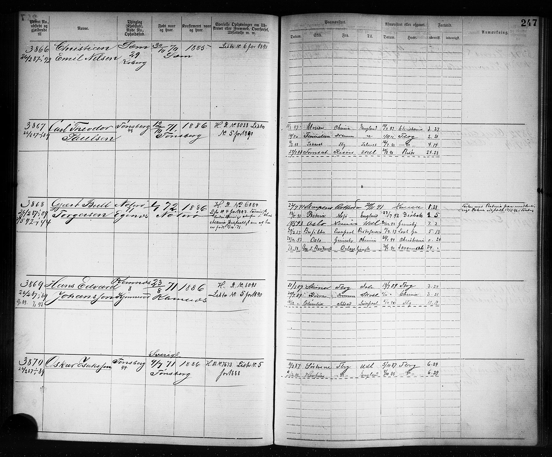 Tønsberg innrulleringskontor, AV/SAKO-A-786/F/Fb/L0007: Annotasjonsrulle Patent nr. 2636-5150, 1881-1892, p. 248