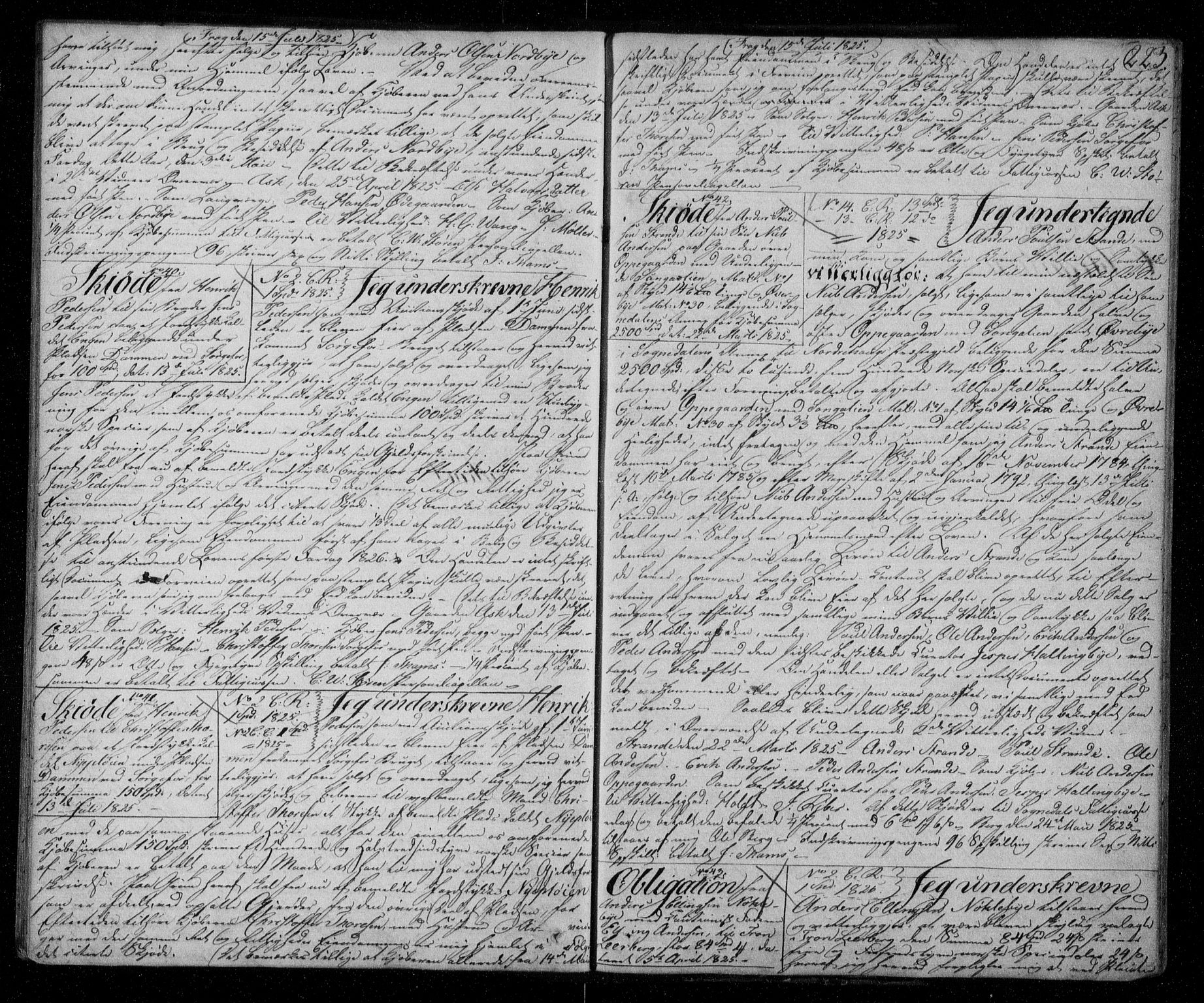 Ringerike sorenskriveri, SAKO/A-105/G/Ga/Gaa/L0019: Mortgage book no. 19, 1821-1825, p. 223