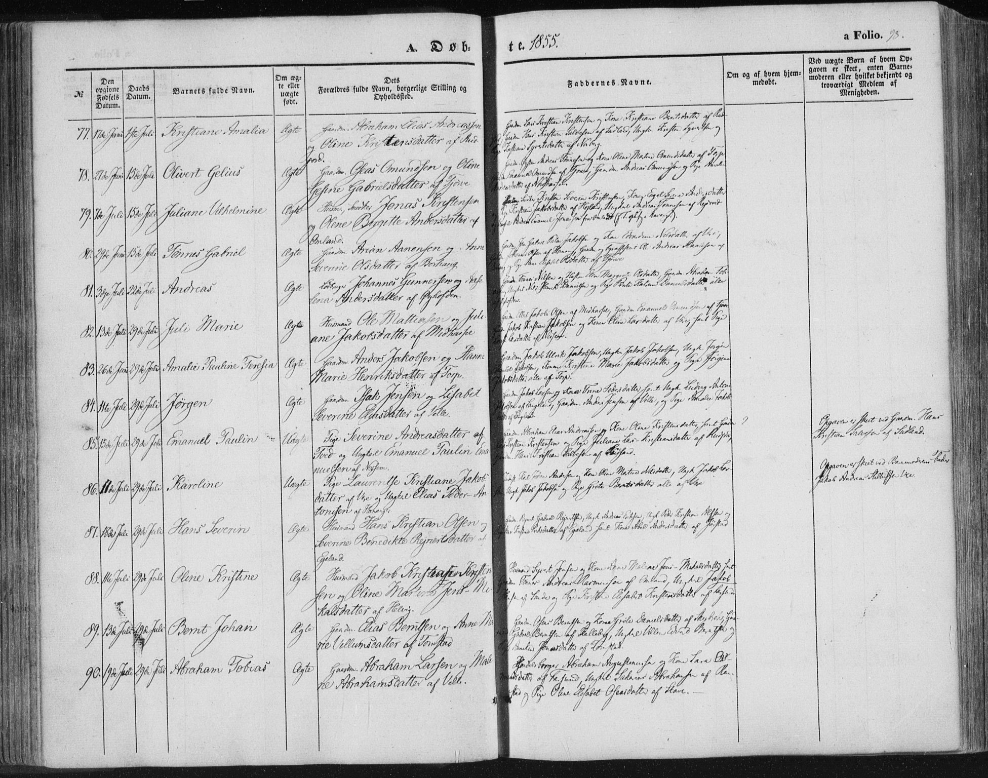 Lista sokneprestkontor, SAK/1111-0027/F/Fa/L0010: Parish register (official) no. A 10, 1846-1861, p. 98