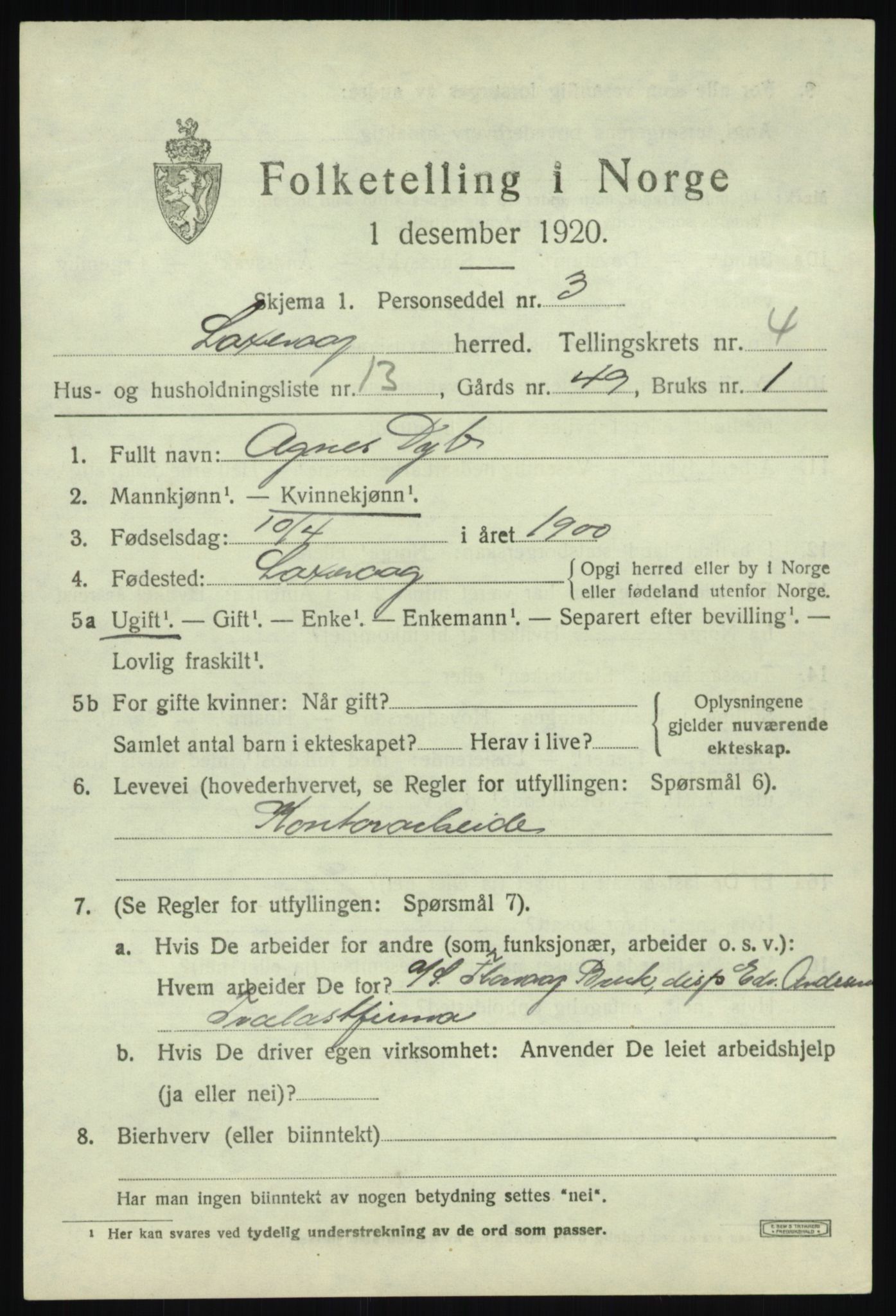 SAB, 1920 census for Laksevåg, 1920, p. 13598