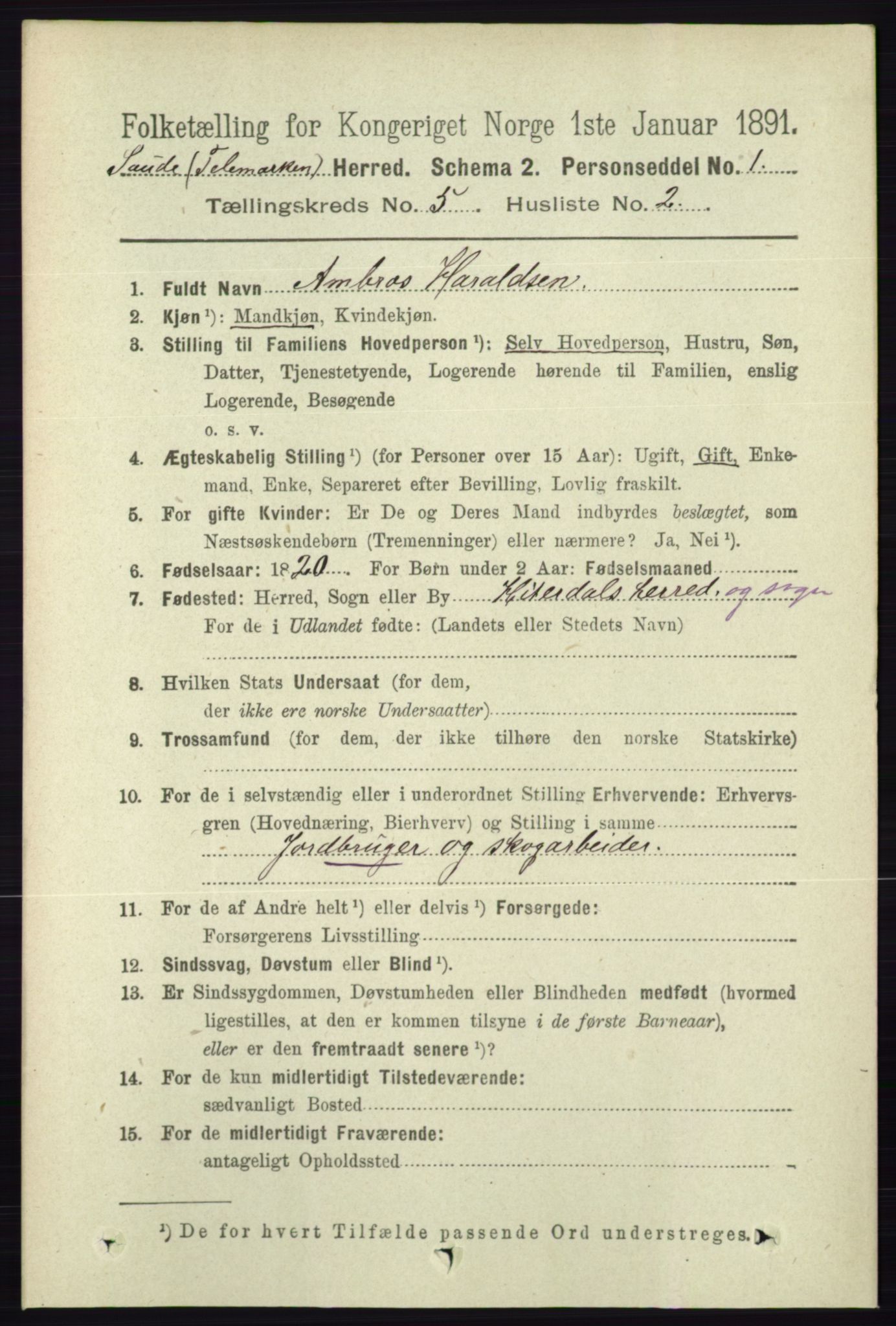 RA, 1891 census for 0822 Sauherad, 1891, p. 1432