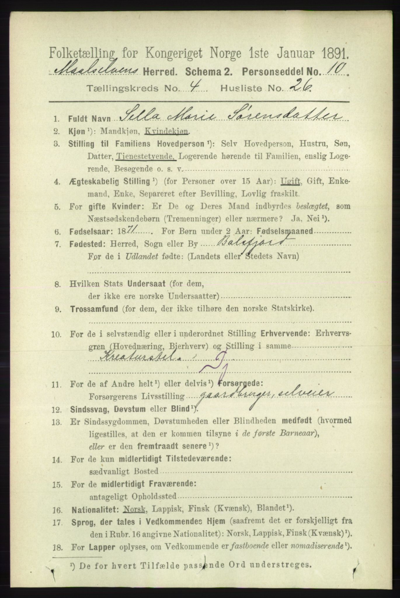 RA, 1891 census for 1924 Målselv, 1891, p. 1276
