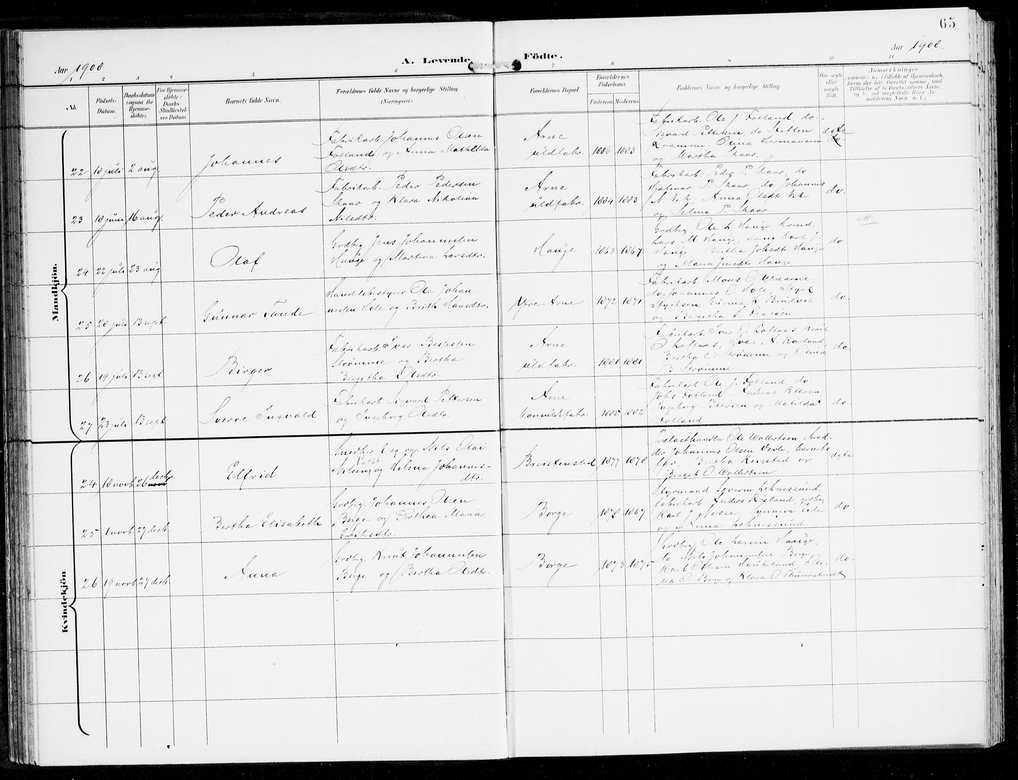 Haus sokneprestembete, AV/SAB-A-75601/H/Haa: Parish register (official) no. D 2, 1899-1912, p. 65