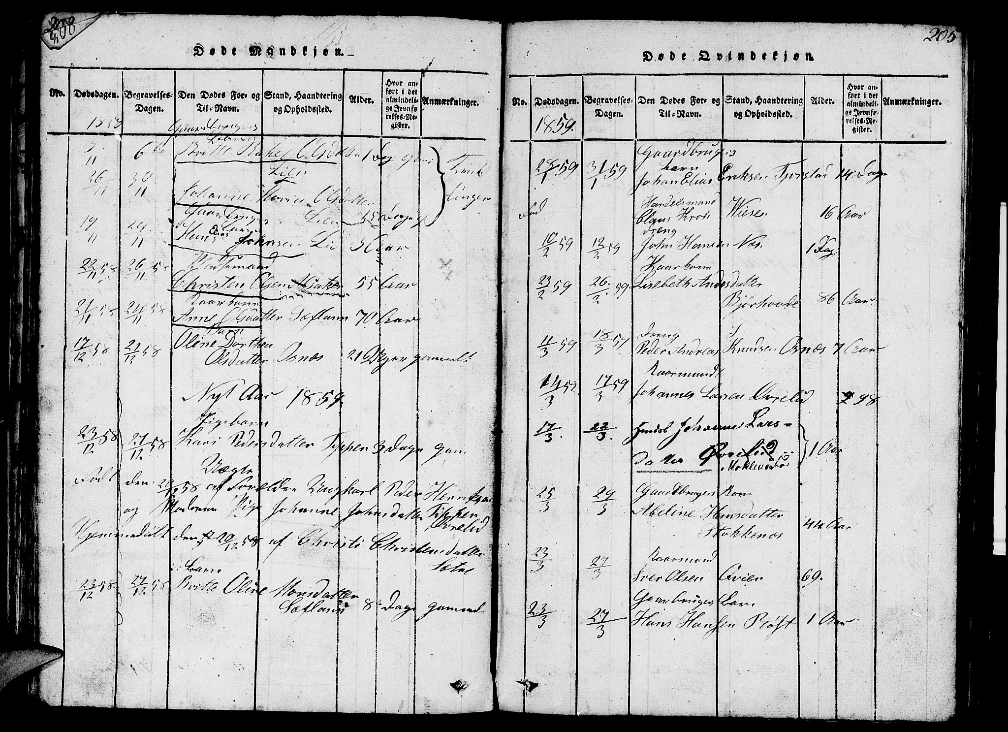 Eid sokneprestembete, AV/SAB-A-82301/H/Hab/Haba/L0001: Parish register (copy) no. A 1, 1816-1862, p. 204-205