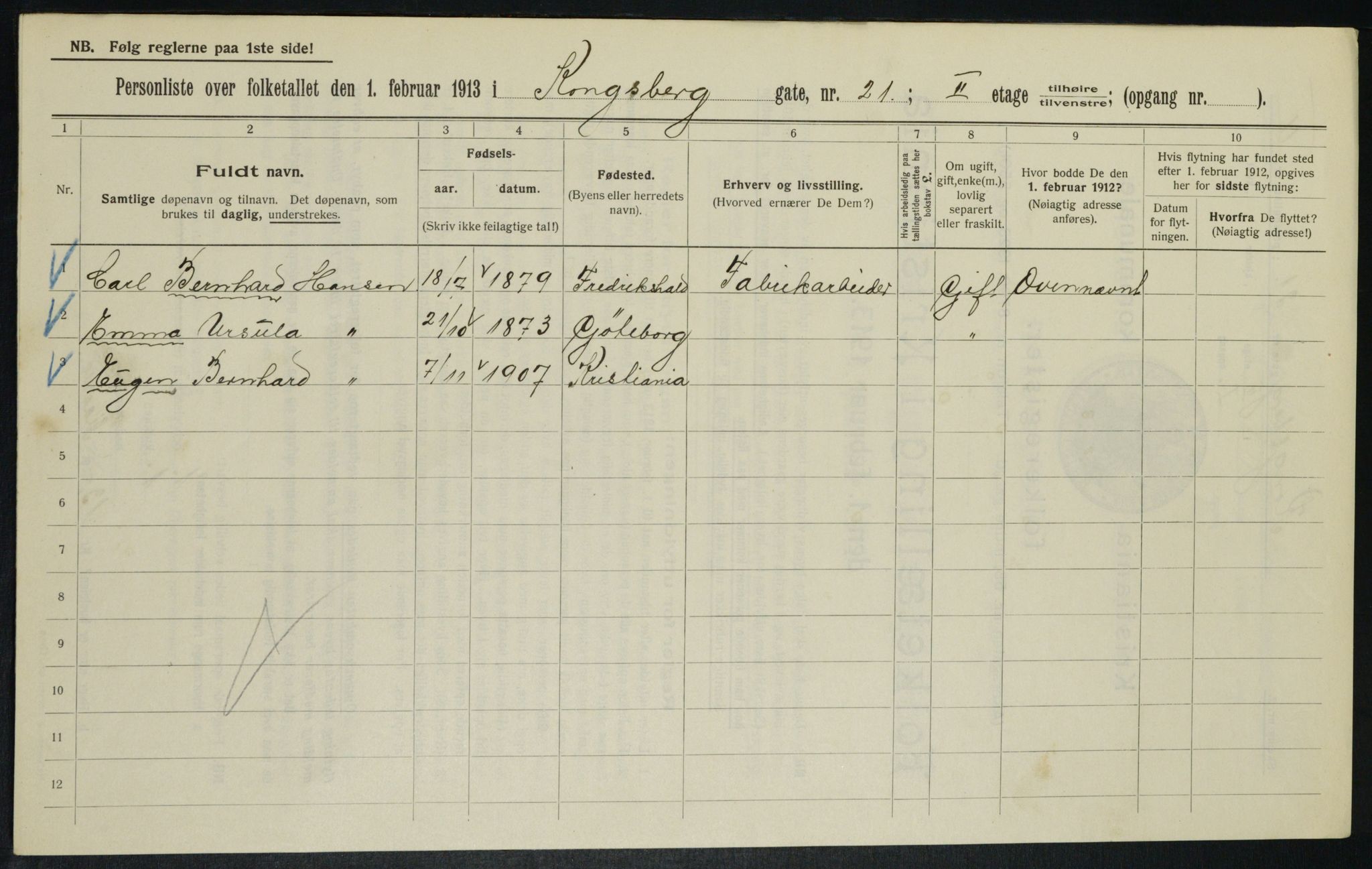 OBA, Municipal Census 1913 for Kristiania, 1913, p. 52708