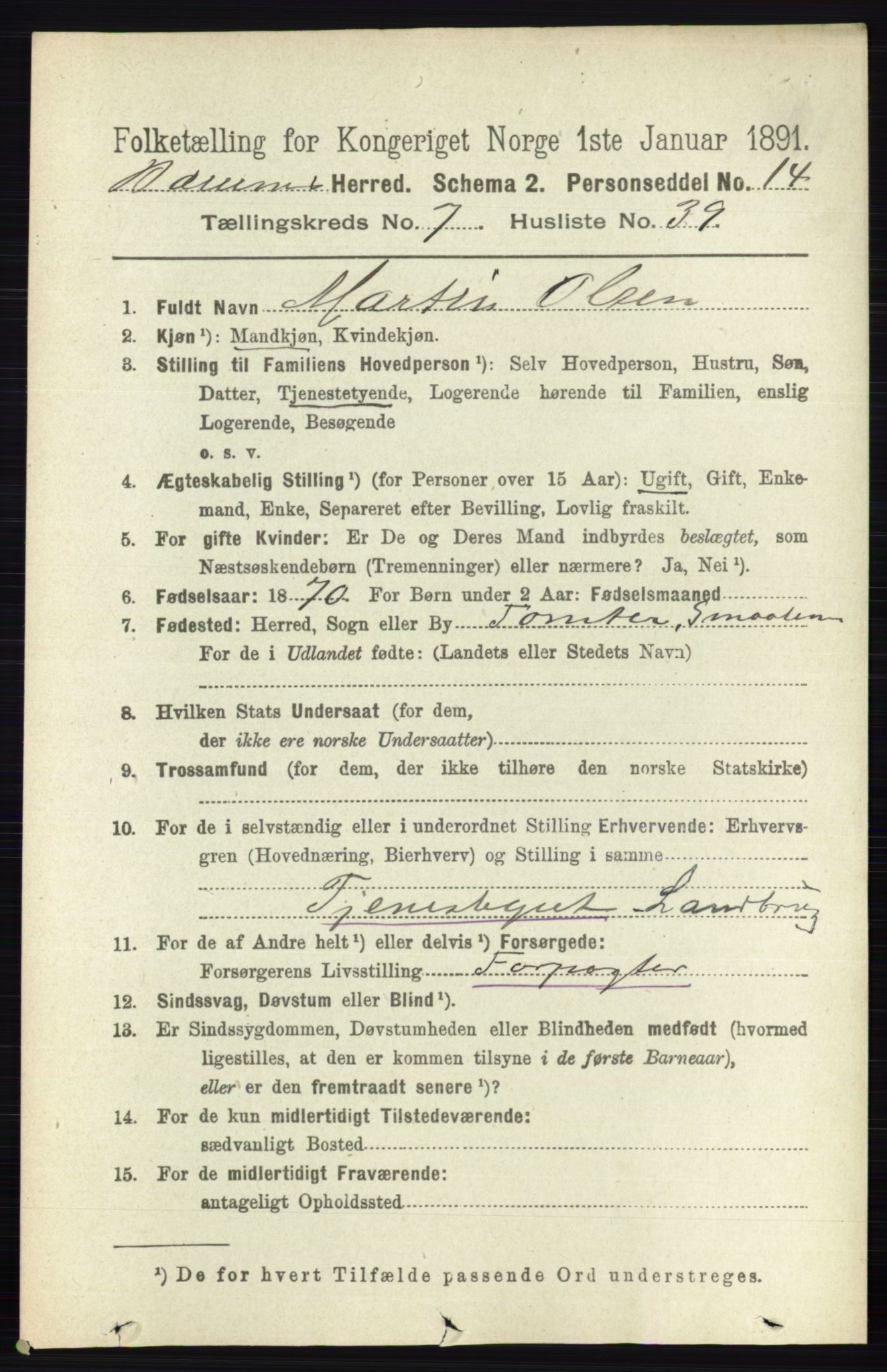 RA, 1891 census for 0219 Bærum, 1891, p. 4433