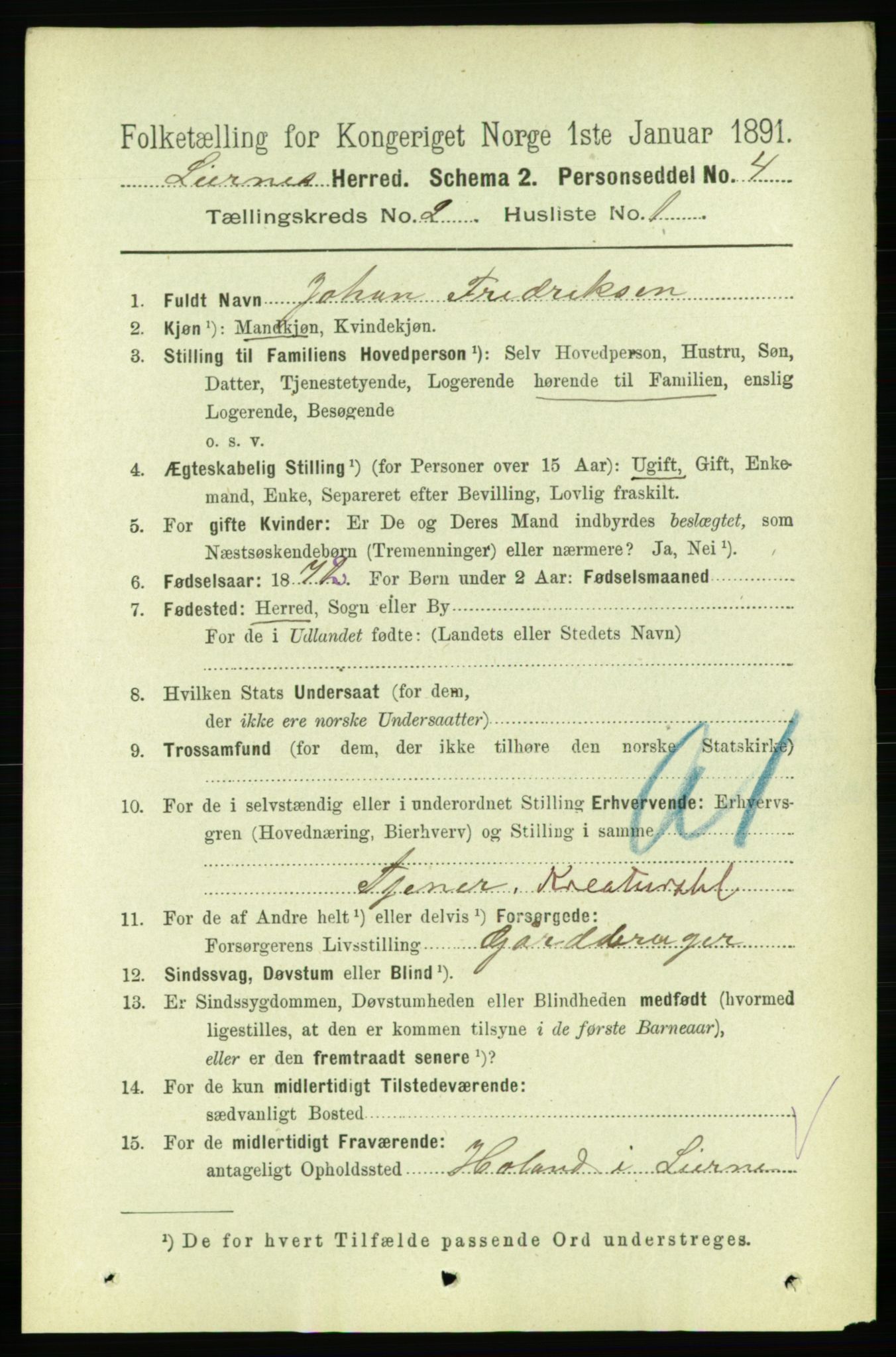 RA, 1891 census for 1737 Lierne, 1891, p. 536