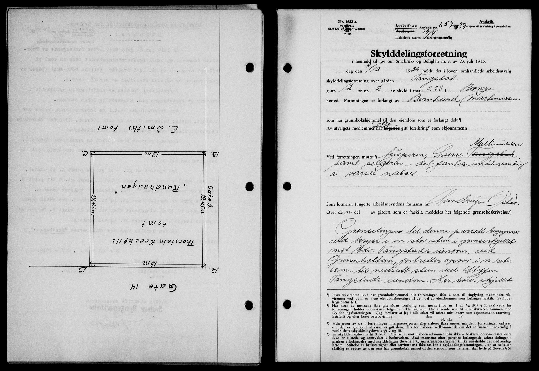 Lofoten sorenskriveri, SAT/A-0017/1/2/2C/L0002a: Mortgage book no. 2a, 1937-1937, Diary no: : 657/1937