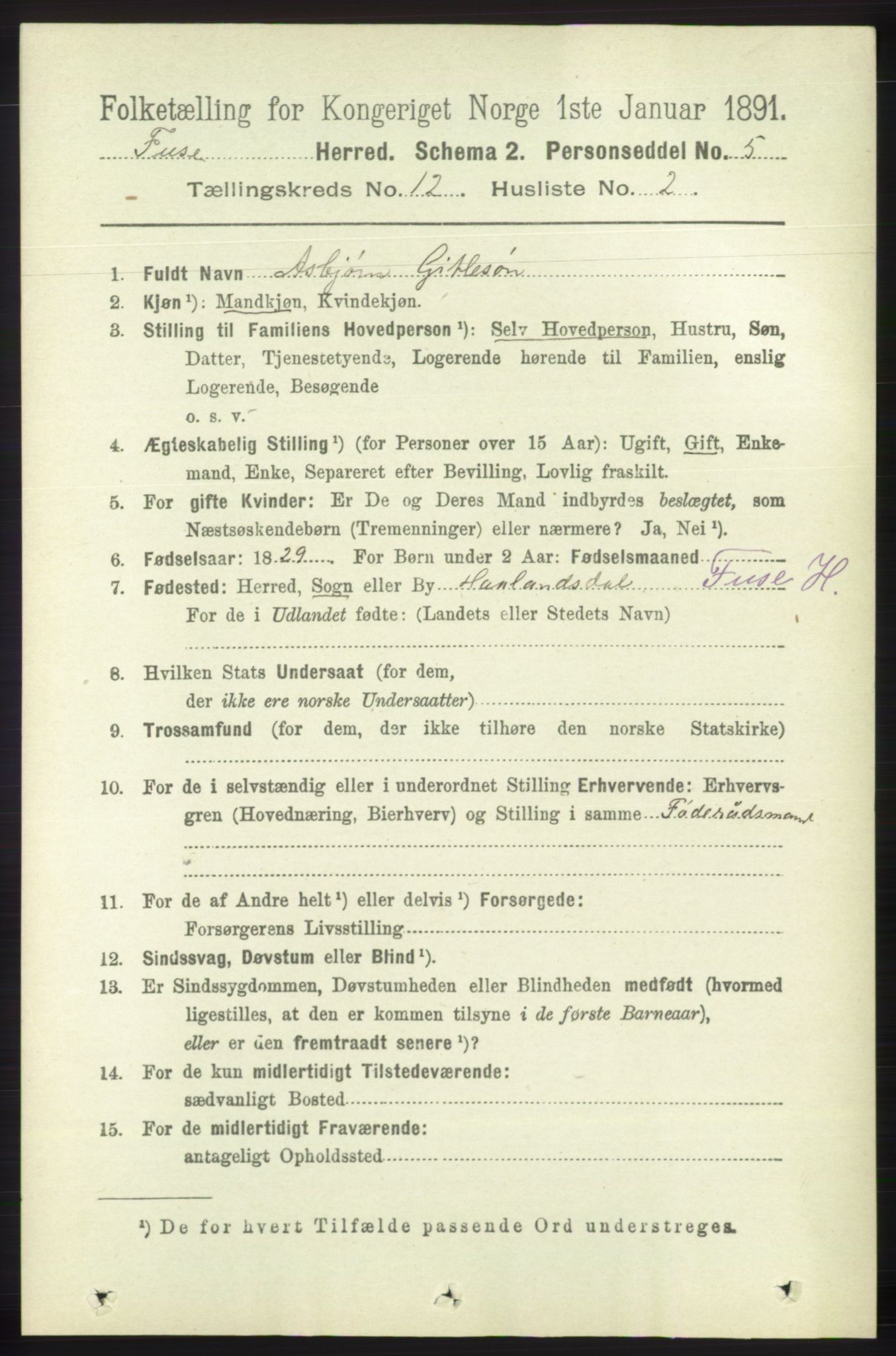 RA, 1891 census for 1241 Fusa, 1891, p. 2381