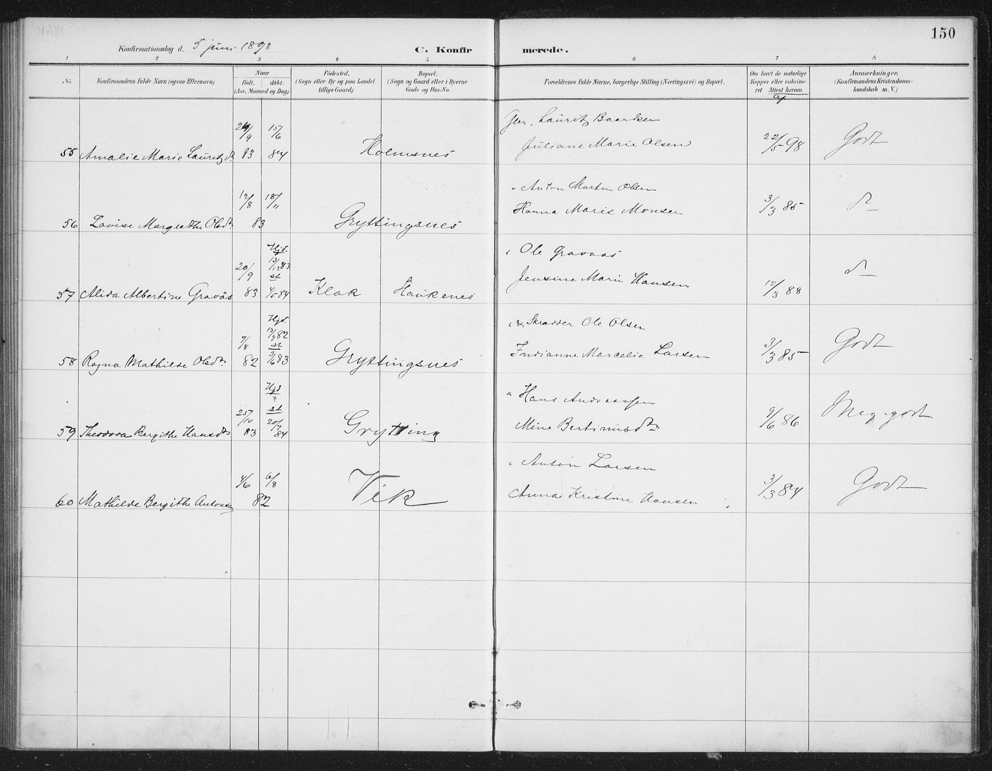 Ministerialprotokoller, klokkerbøker og fødselsregistre - Nordland, AV/SAT-A-1459/888/L1245: Parish register (official) no. 888A11, 1888-1900, p. 150