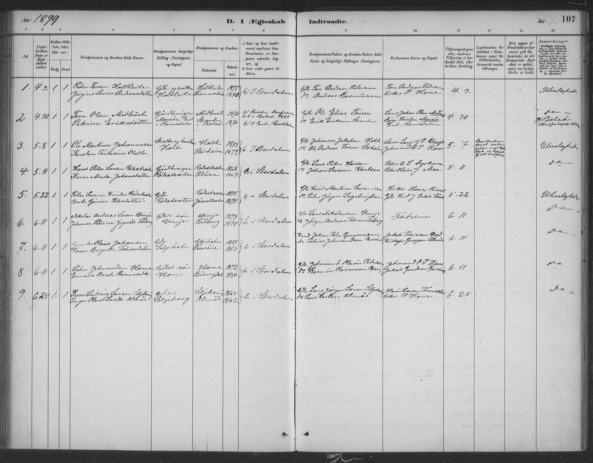 Ministerialprotokoller, klokkerbøker og fødselsregistre - Møre og Romsdal, SAT/A-1454/521/L0299: Parish register (official) no. 521A01, 1882-1907, p. 107