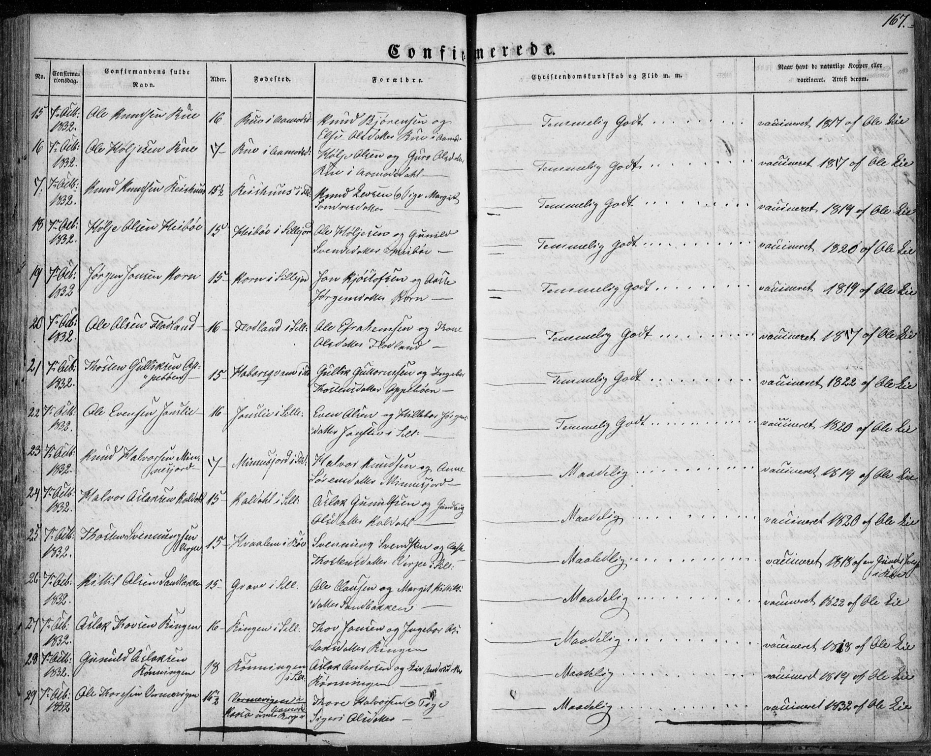 Seljord kirkebøker, SAKO/A-20/F/Fa/L0011: Parish register (official) no. I 11, 1831-1849, p. 167