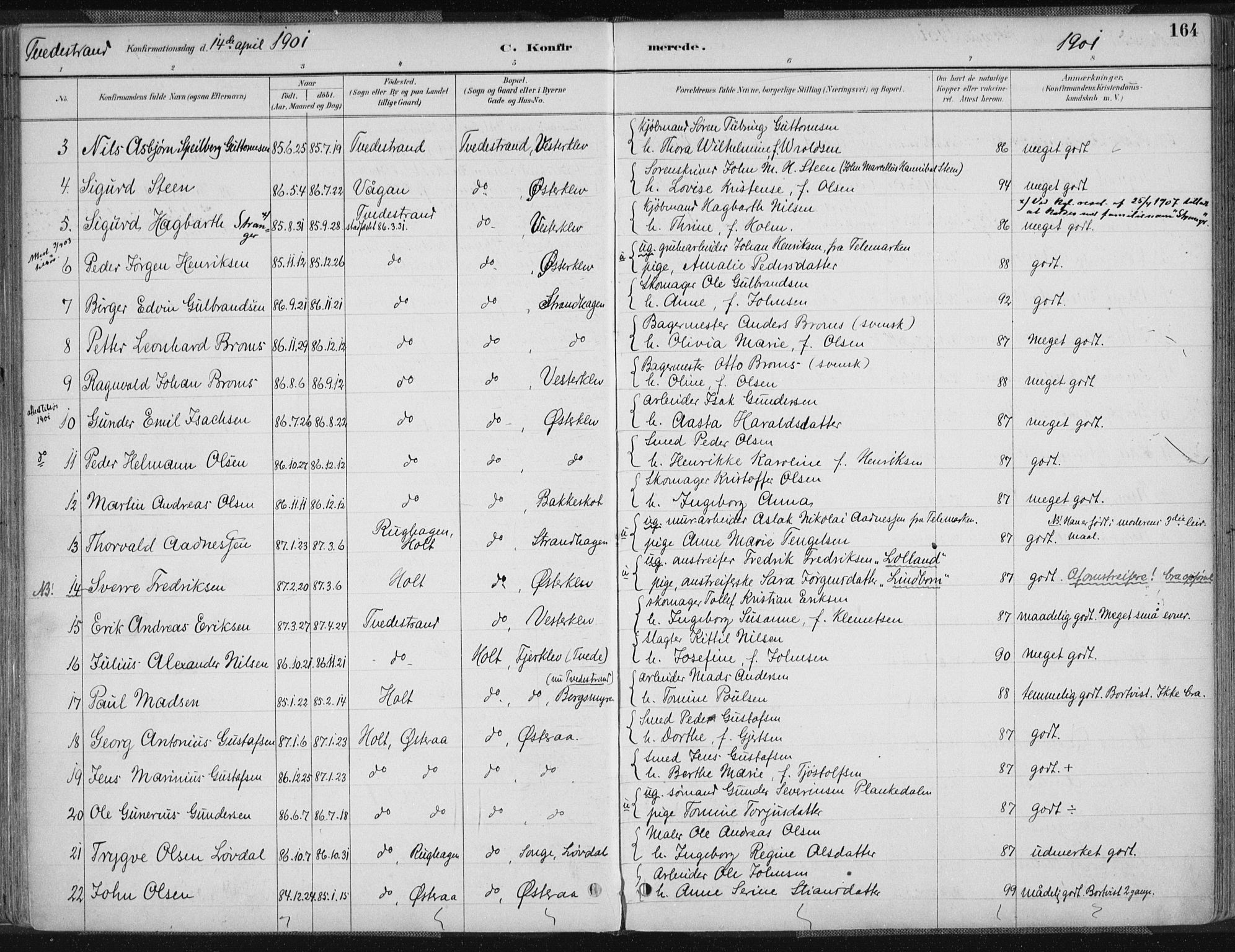 Tvedestrand sokneprestkontor, SAK/1111-0042/F/Fa/L0001: Parish register (official) no. A 1, 1885-1916, p. 164